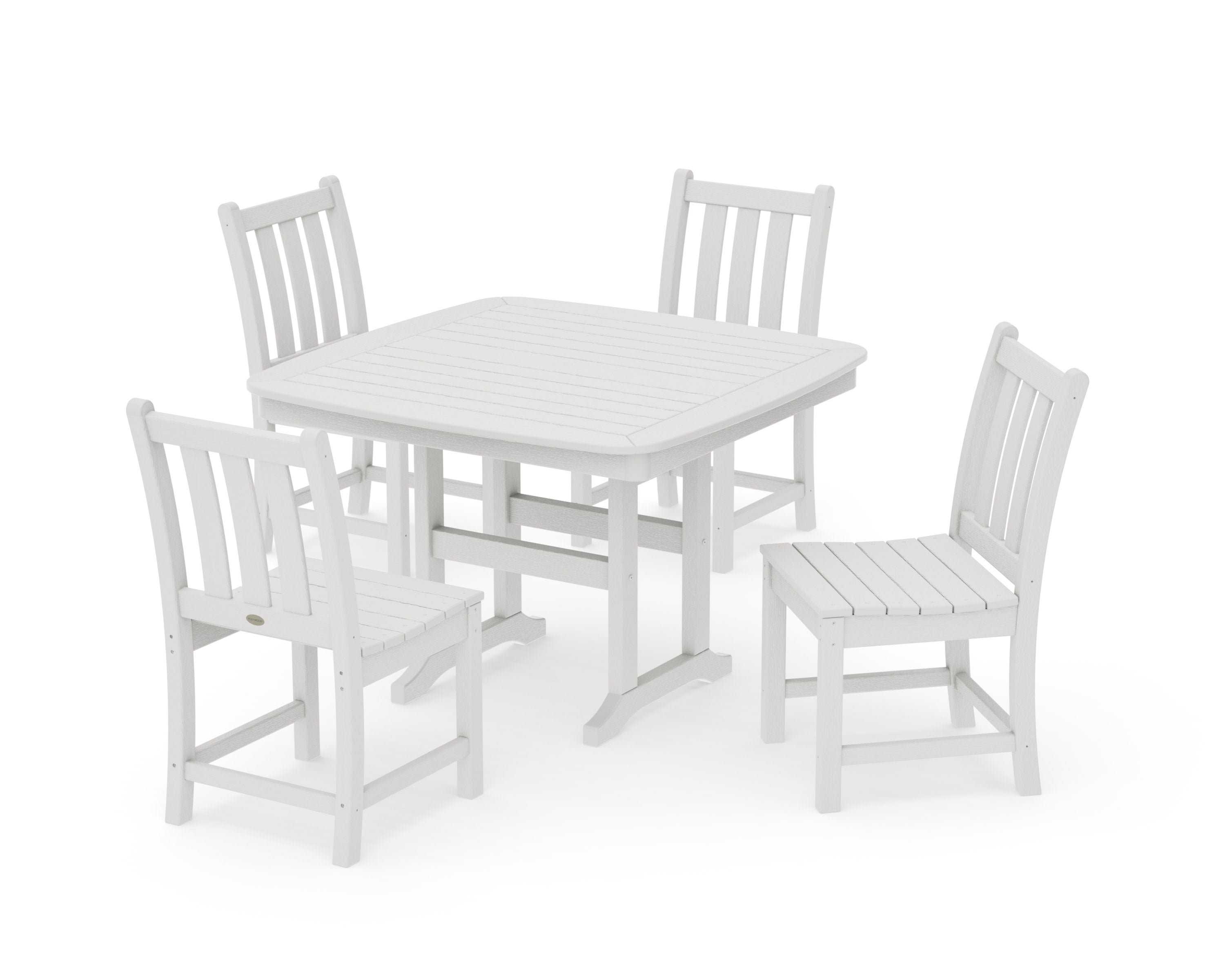 Traditional Garden Side Chair 5-Piece Dining Set with Trestle Legs in Vintage White