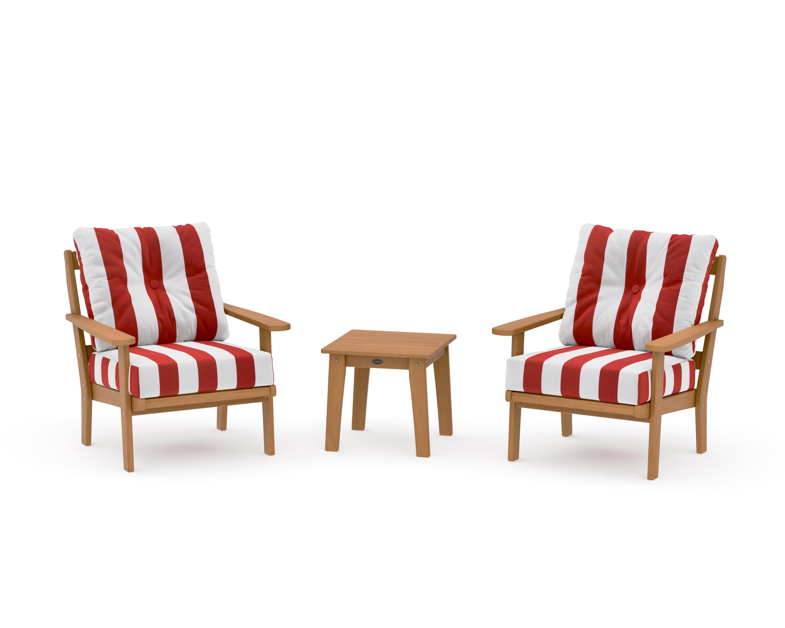 Mission 3-Piece Deep Seating Set in Natural / Cabana Stripe Crimson