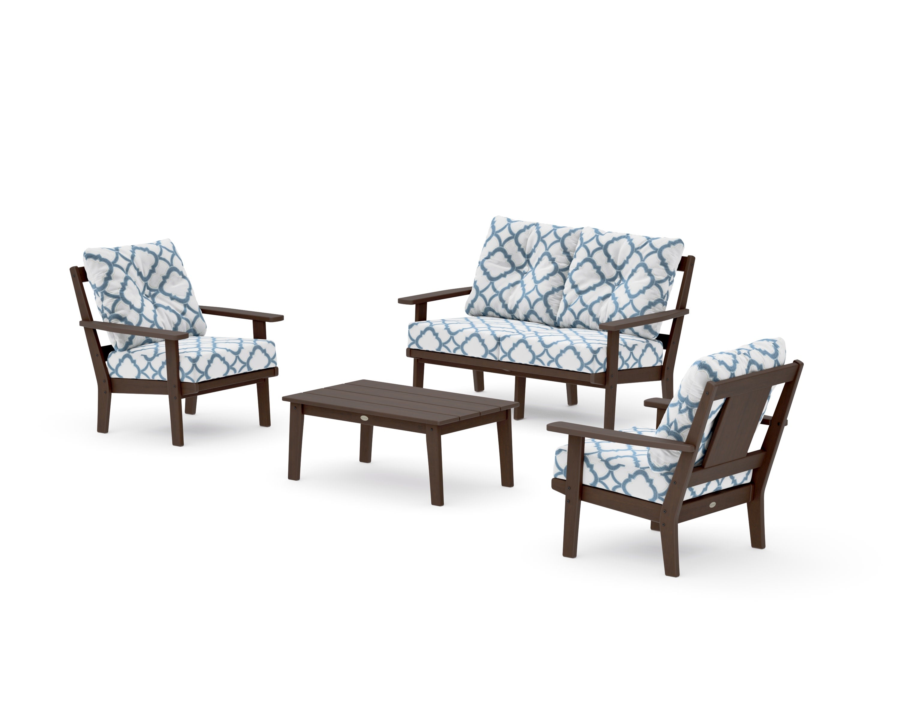 Prairie 4-Piece Deep Seating Set with Loveseat in Kona / Trellis Sky Blue