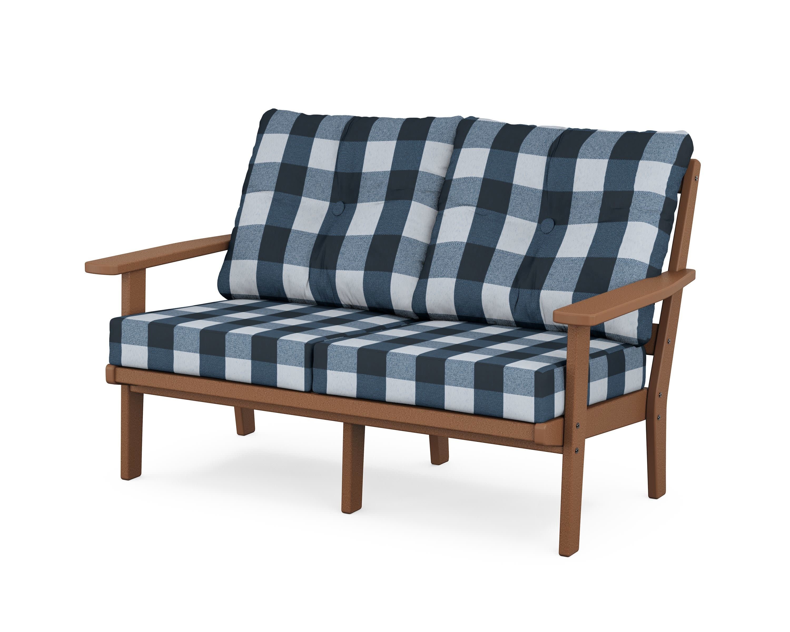 Oxford Deep SeatingLoveseat in Teak / Buffalo Plaid Marine Indigo