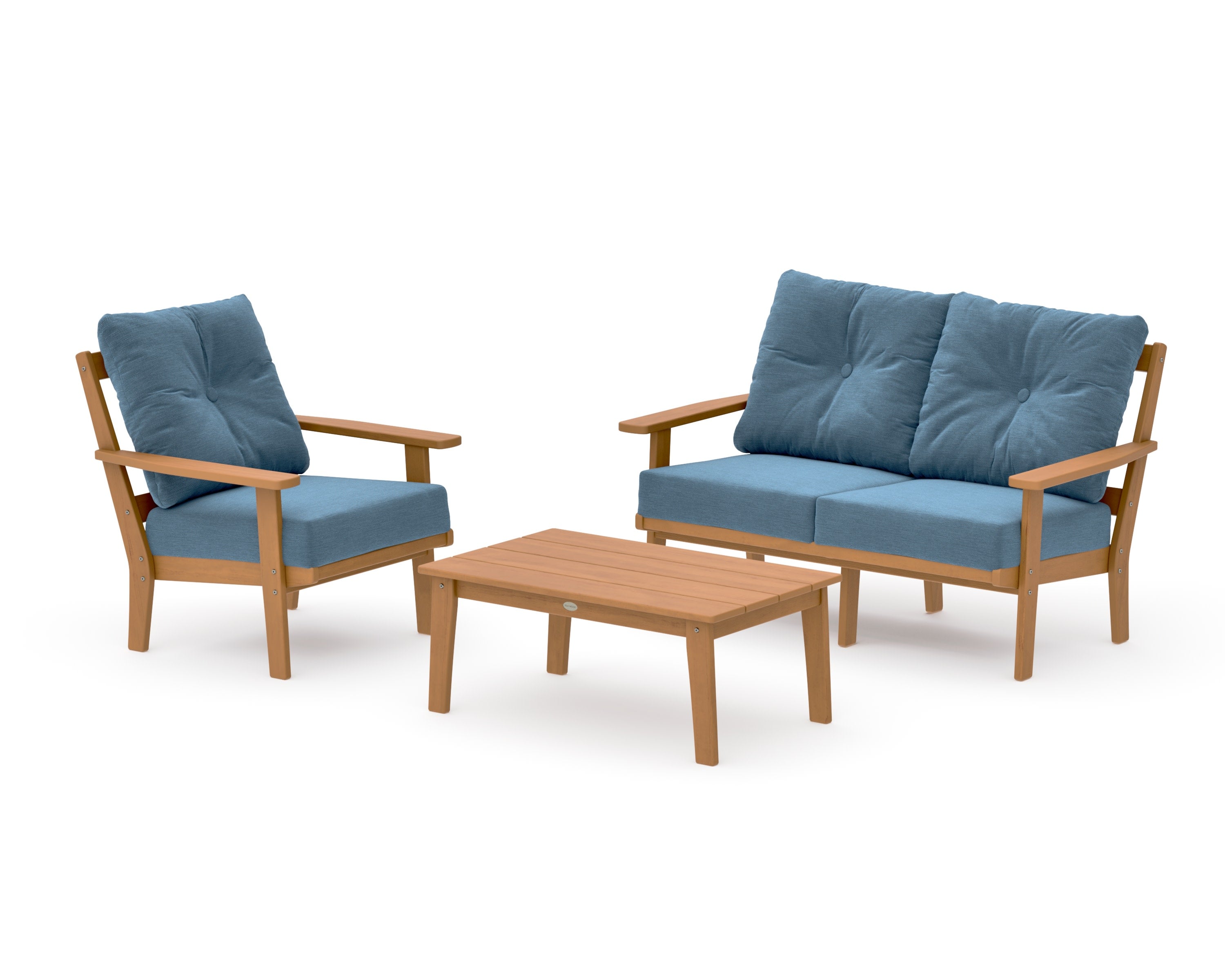 Oxford 3-Piece Deep Seating Set with Loveseat in Natural / Sky Blue