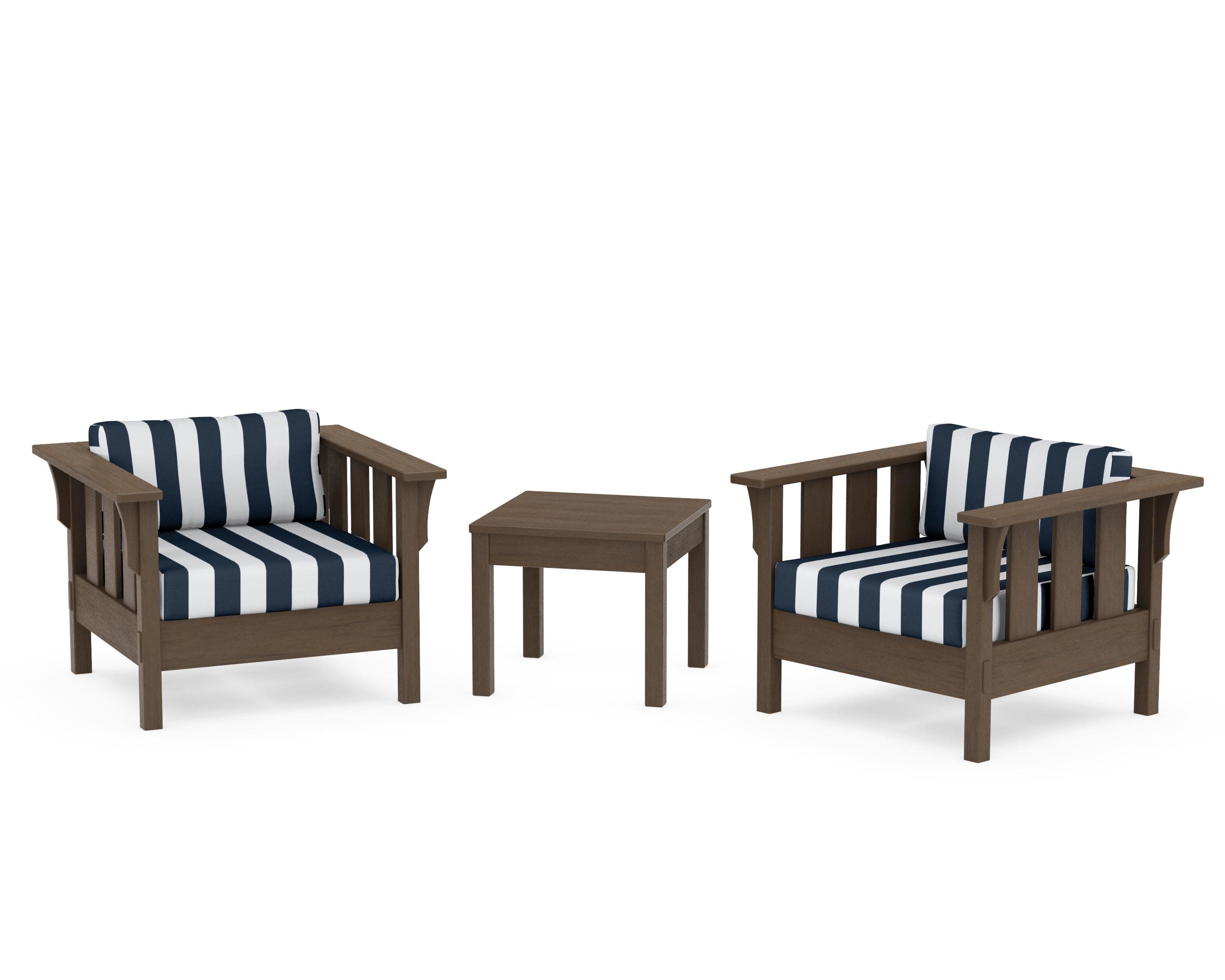 Acadia 3-Piece Deep Seating Set in Kona / Cabana Stripe Marine Indigo