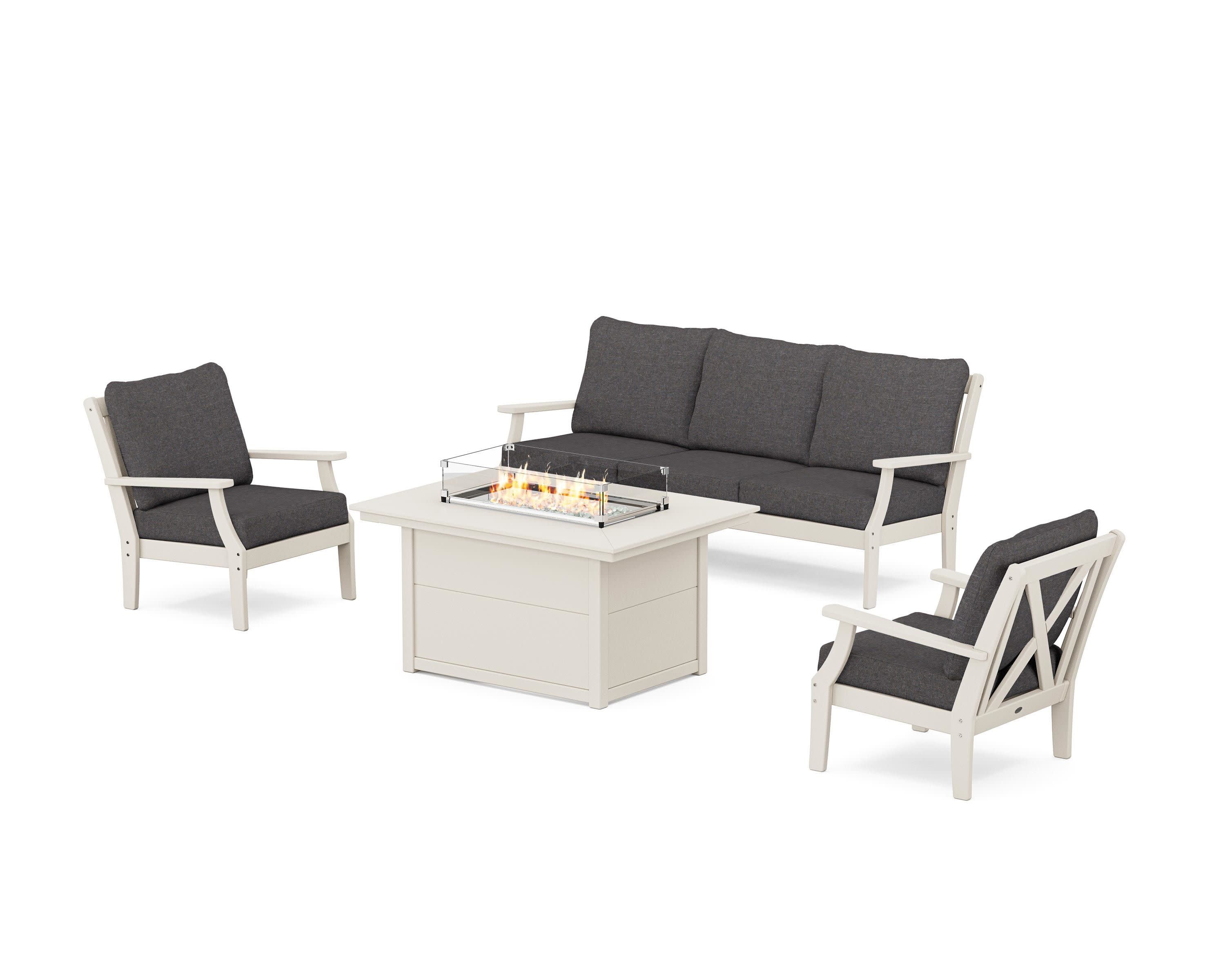 Braxton Deep Seating Fire Pit Table Set in Sand / Ash Charcoal