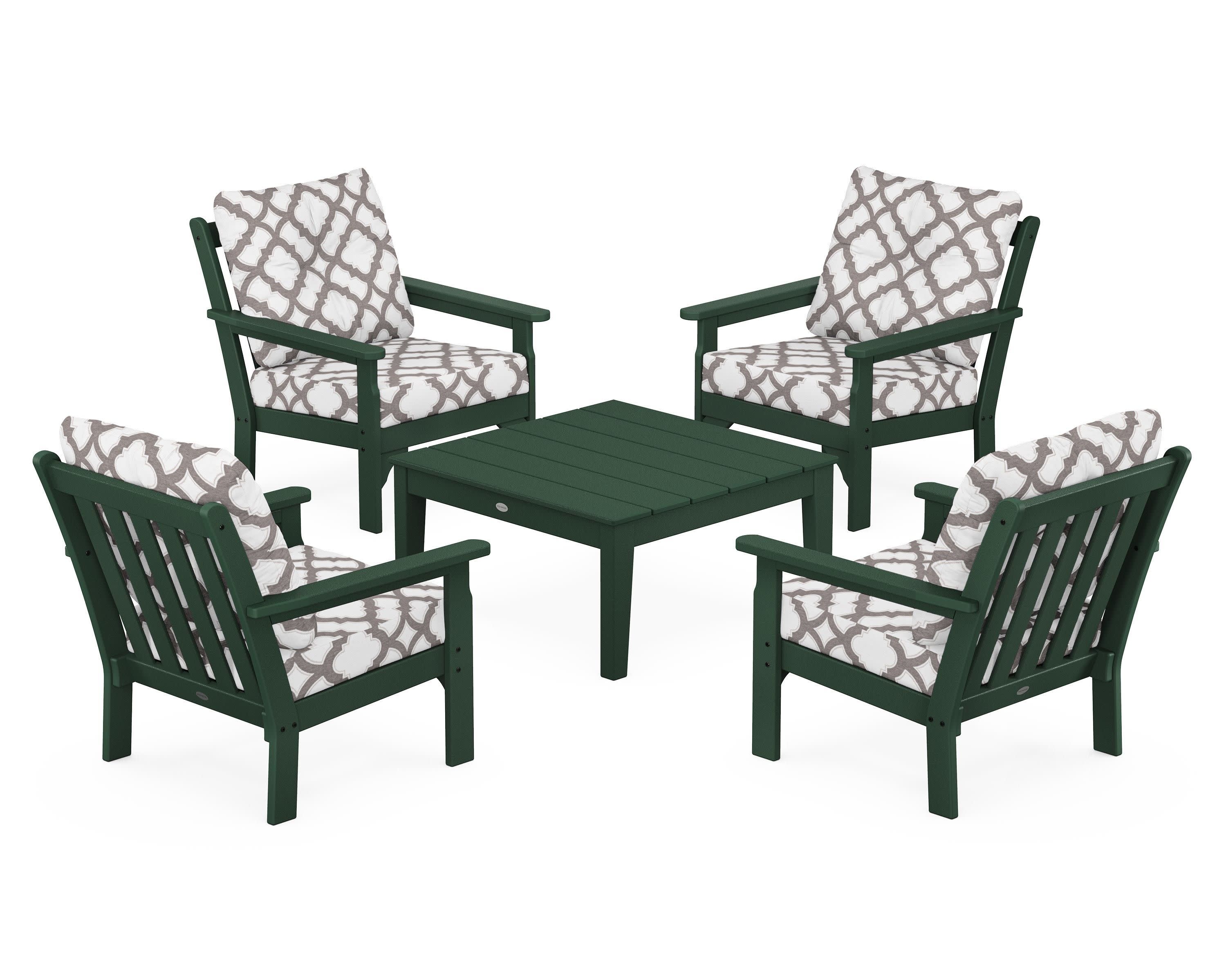 Vineyard 5-Piece Deep Seating Conversation Set in Green / Trellis Grey Mist