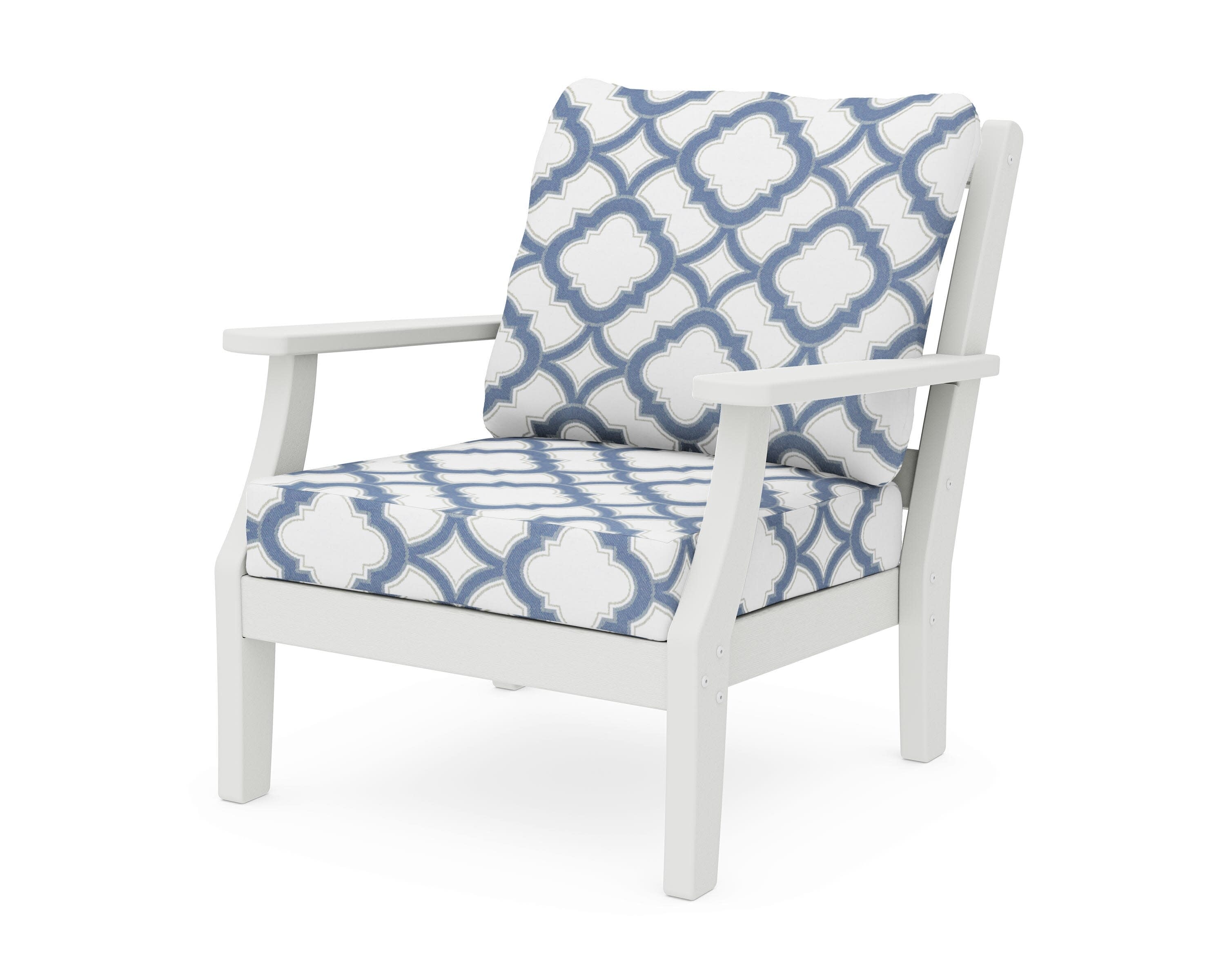 Chinoiserie Deep Seating Chair in Vintage White / Trellis Sky Blue