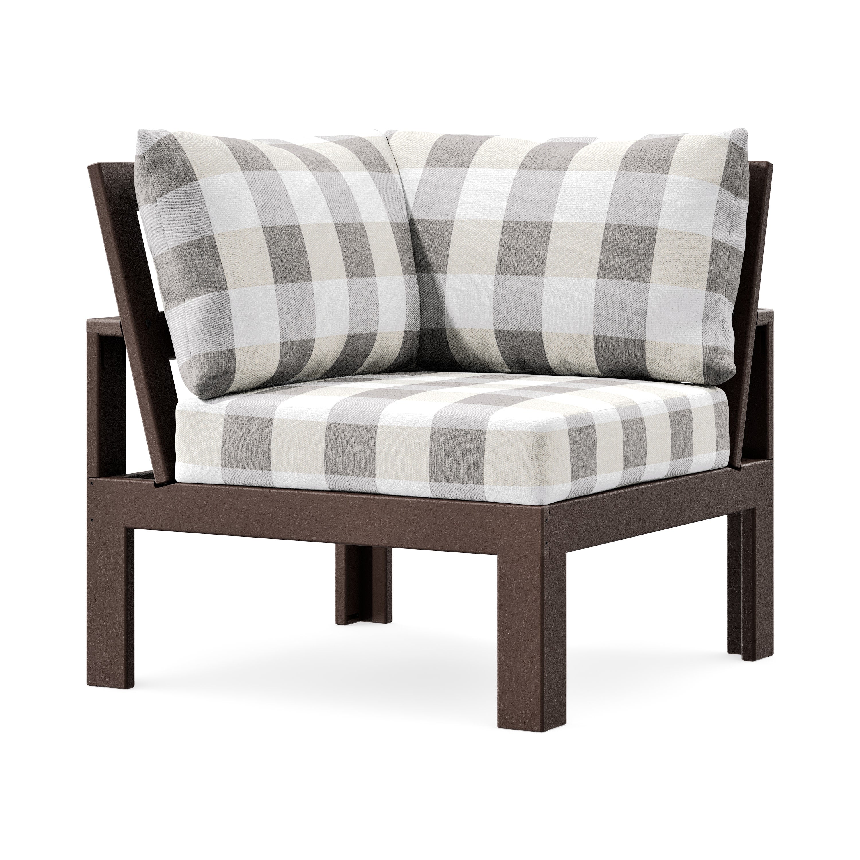 Modular Corner Chair in Mahogany / Buffalo Plaid Grey Mist