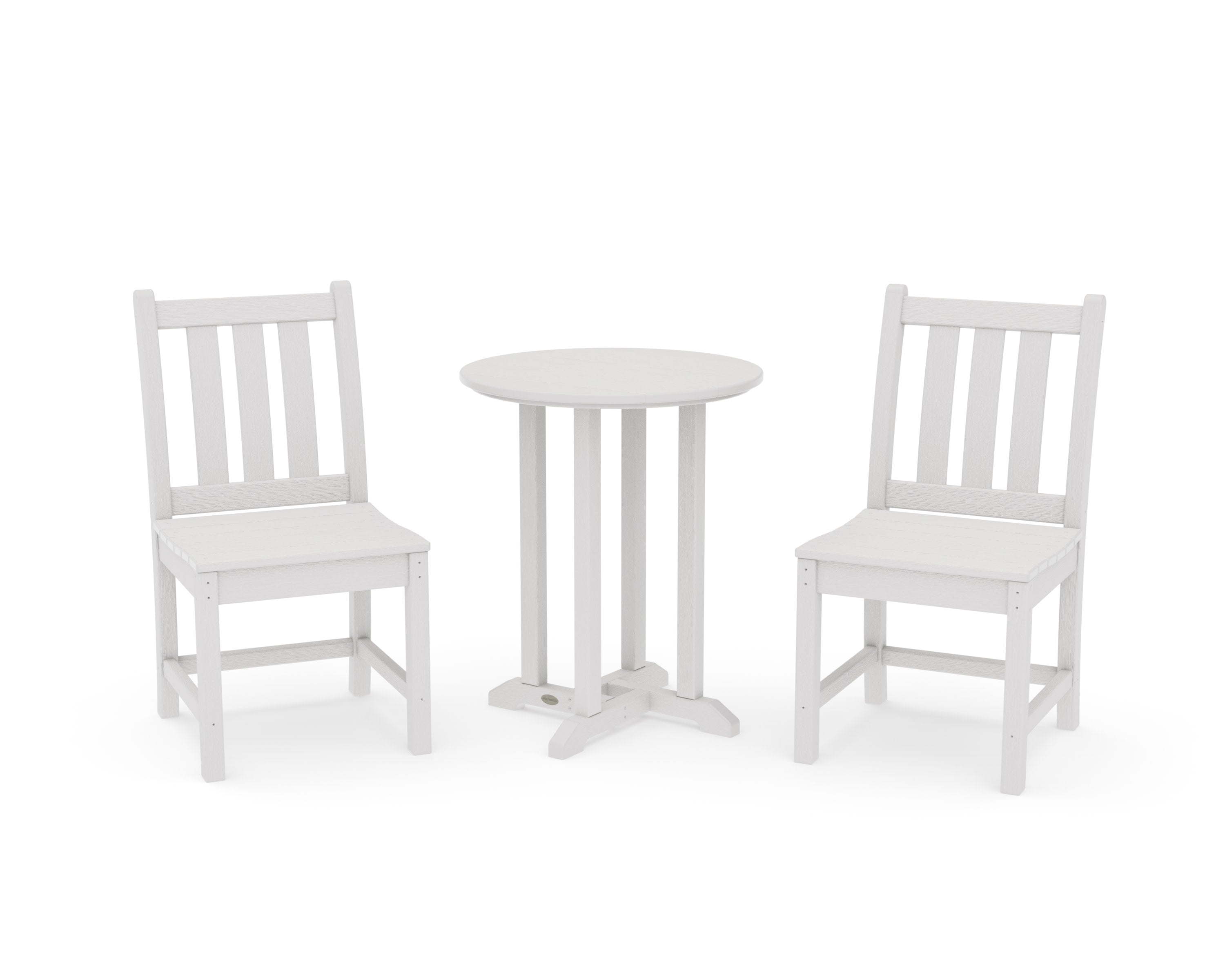Traditional Garden Side Chair 3-Piece Round Bistro Dining Set in Vintage White