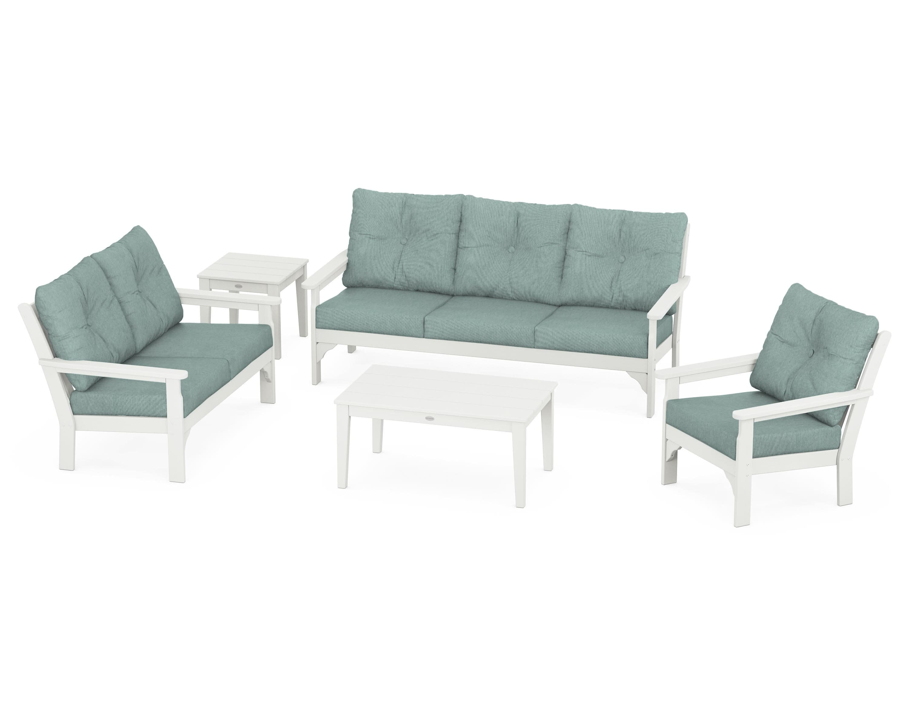 Vineyard 5 Piece Deep Seating Set in Vintage White / Glacier Spa
