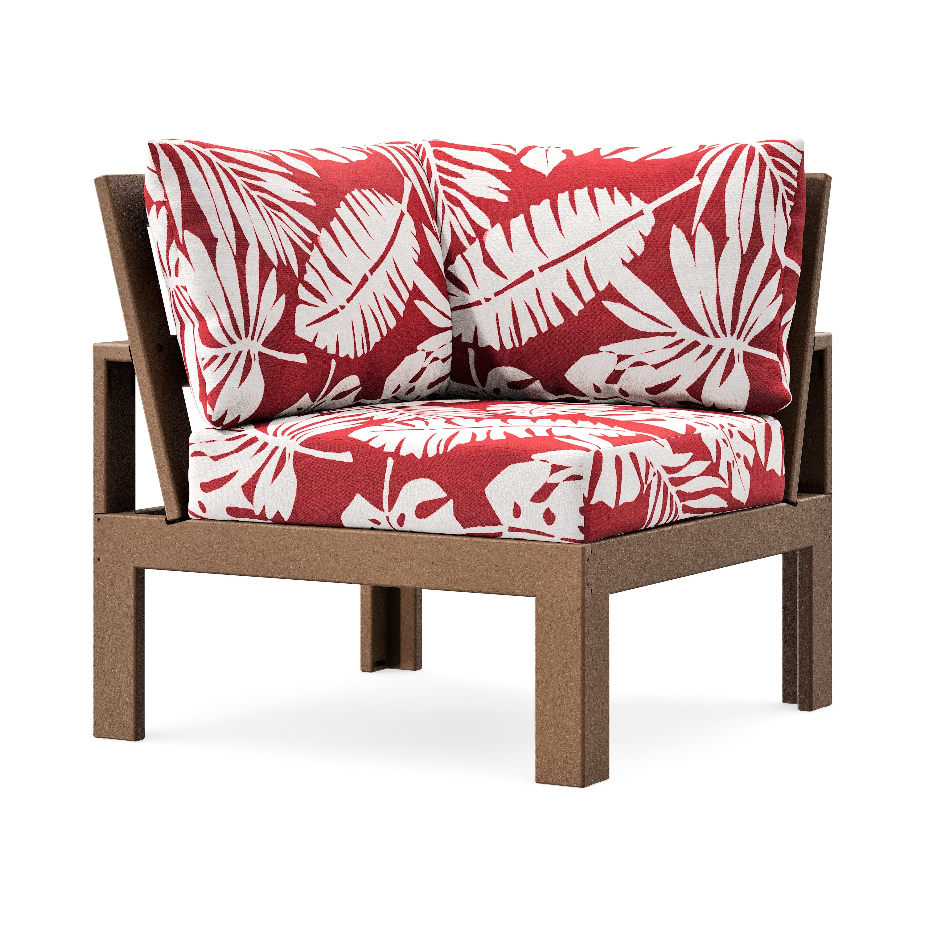 Modular Corner Chair in Teak / Leaf Crimson