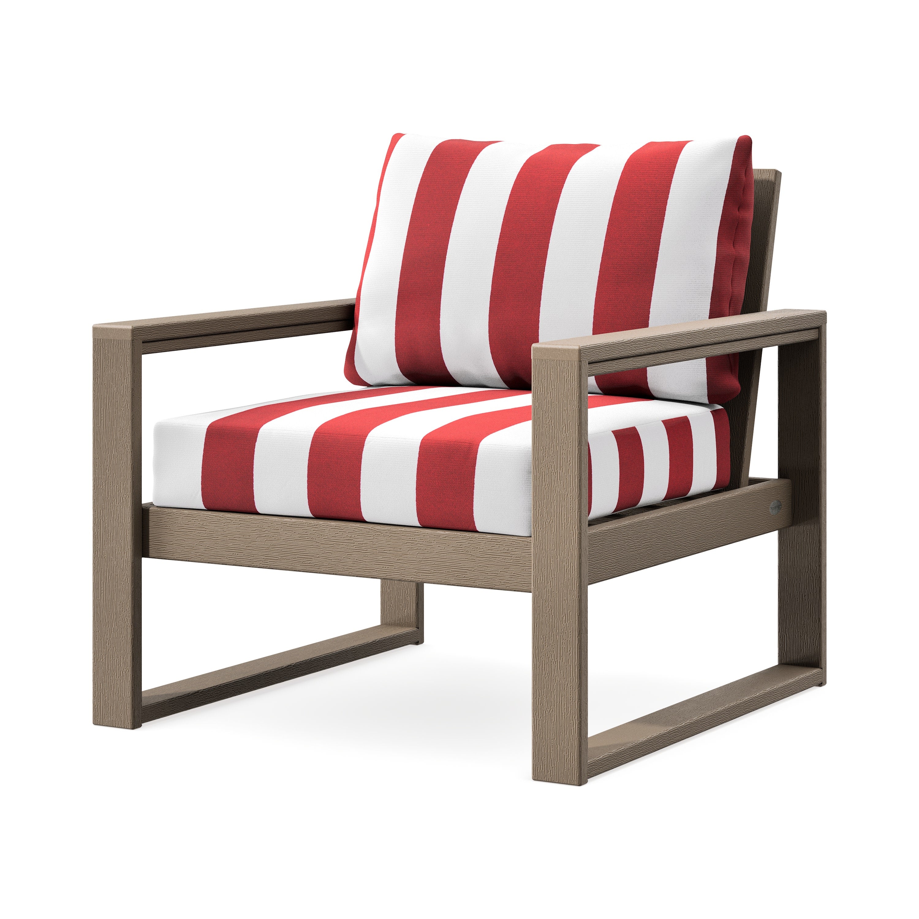 EDGE Club Chair in Vintage Sahara / Cabana Stripe Crimson