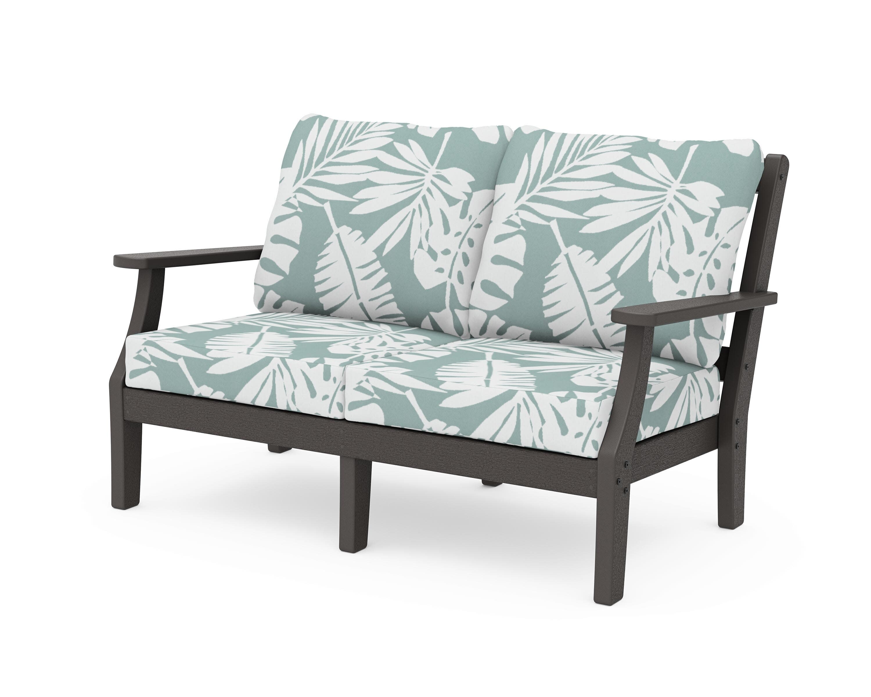 Chinoiserie Deep Seating Loveseat in Vintage Coffee / Leaf Glacier Spa