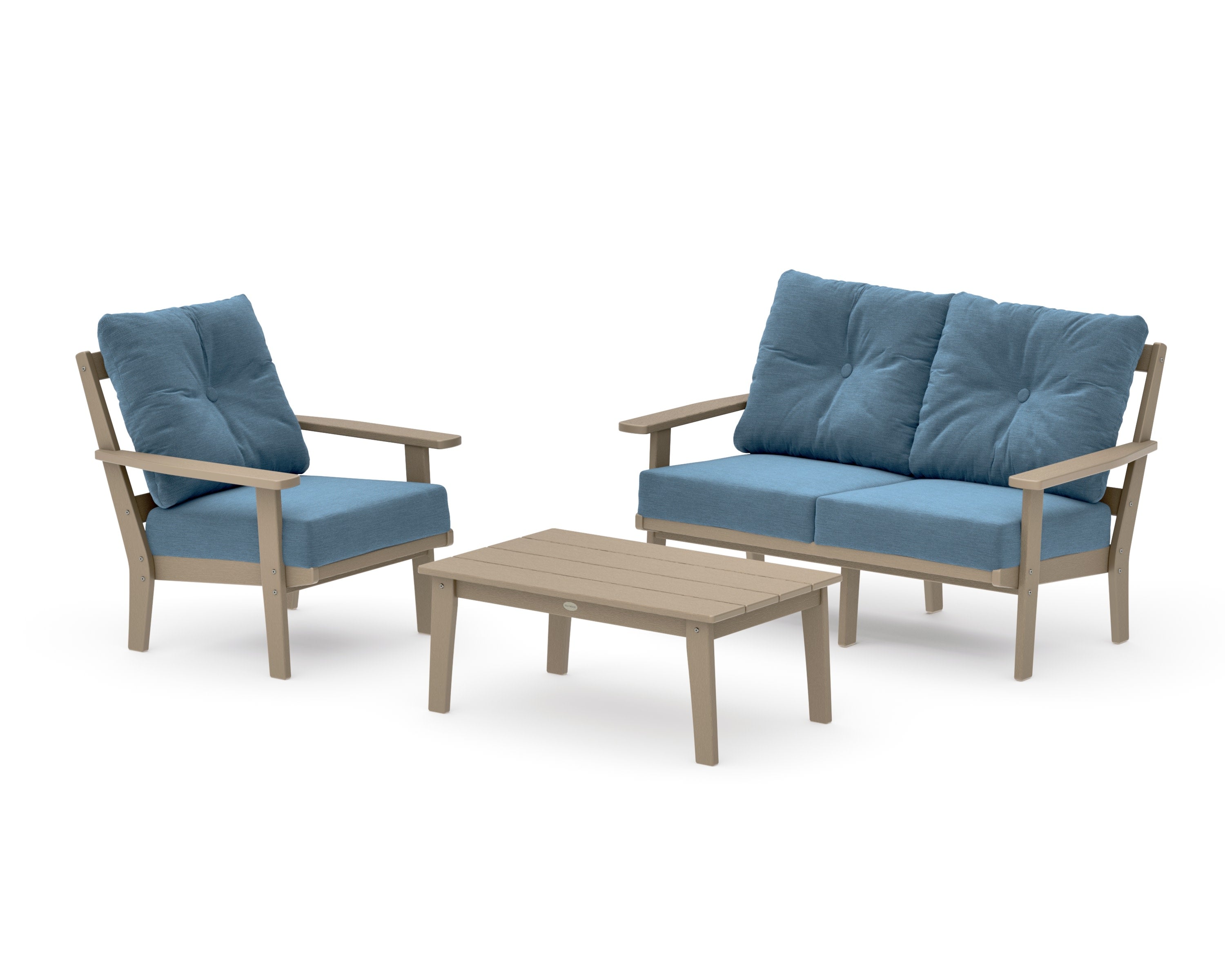 Oxford 3-Piece Deep Seating Set with Loveseat in Vintage Sahara / Sky Blue