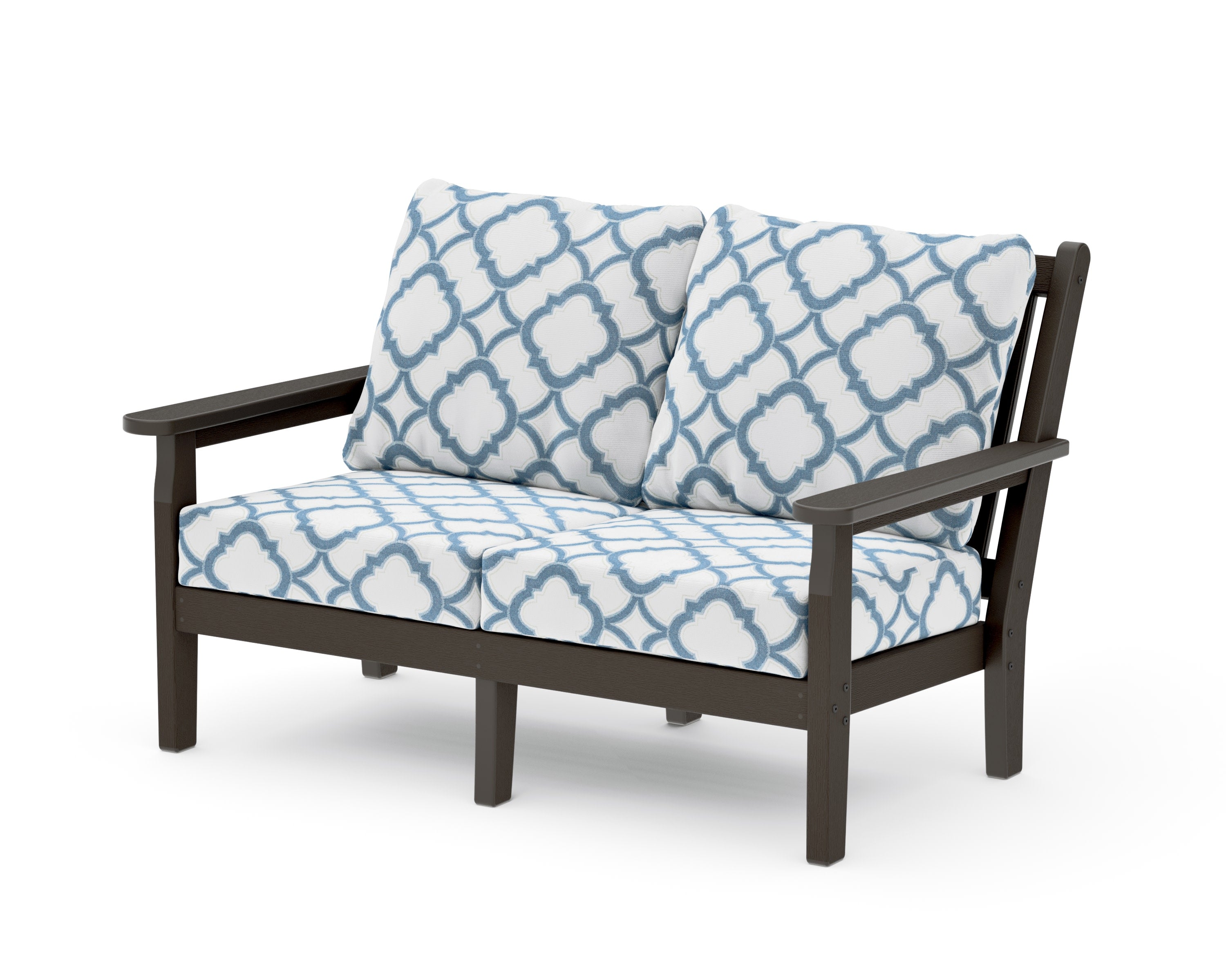 Chippendale Deep Seating Loveseat in Vintage Coffee / Trellis Sky Blue
