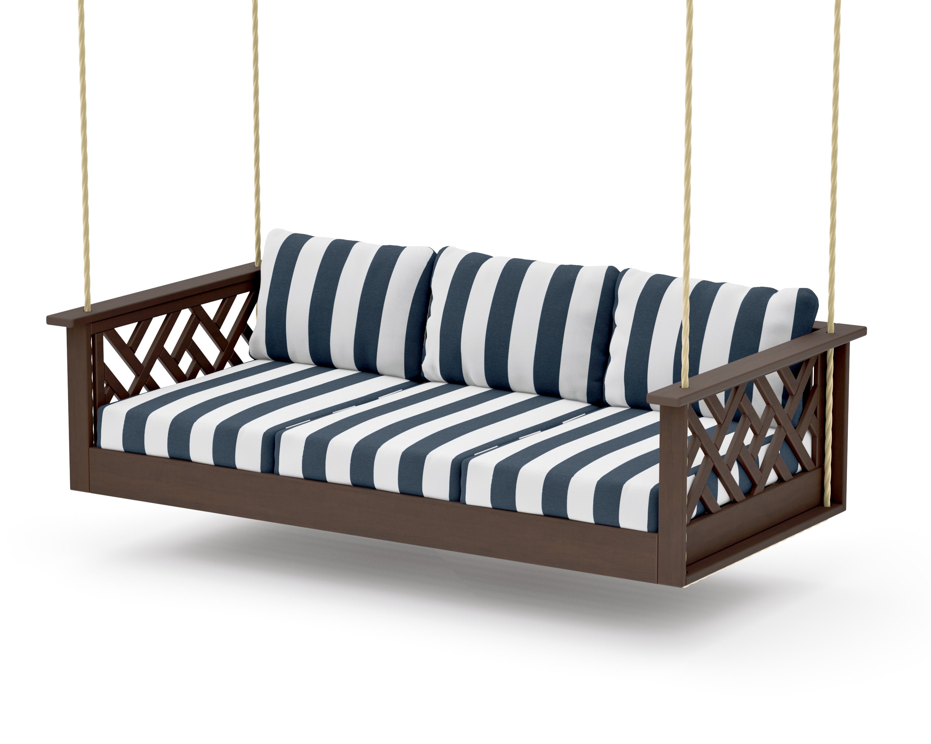 Chippendale Daybed Swing in Kona / Cabana Stripe Marine Indigo