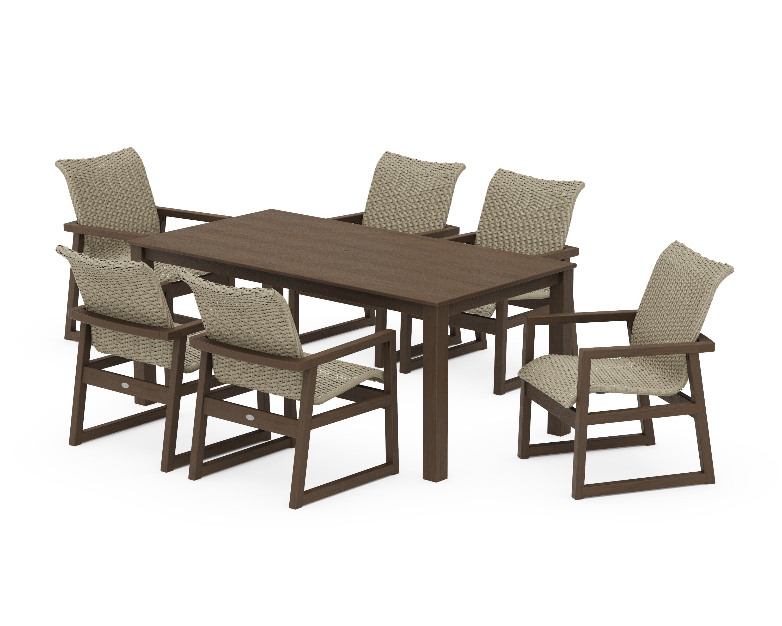 EDGE Woven Arm Chair 7-Piece Parsons Dining Set in Kona / Dune Grass