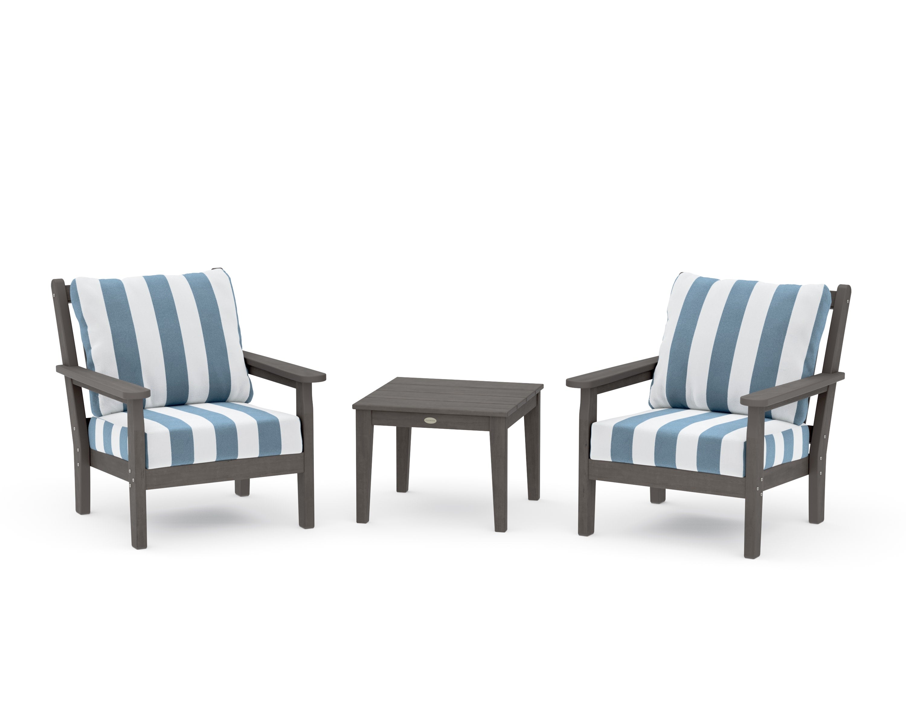 Chippendale 3-Piece Deep Seating Set in Driftwood / Cabana Stripe Sky Blue