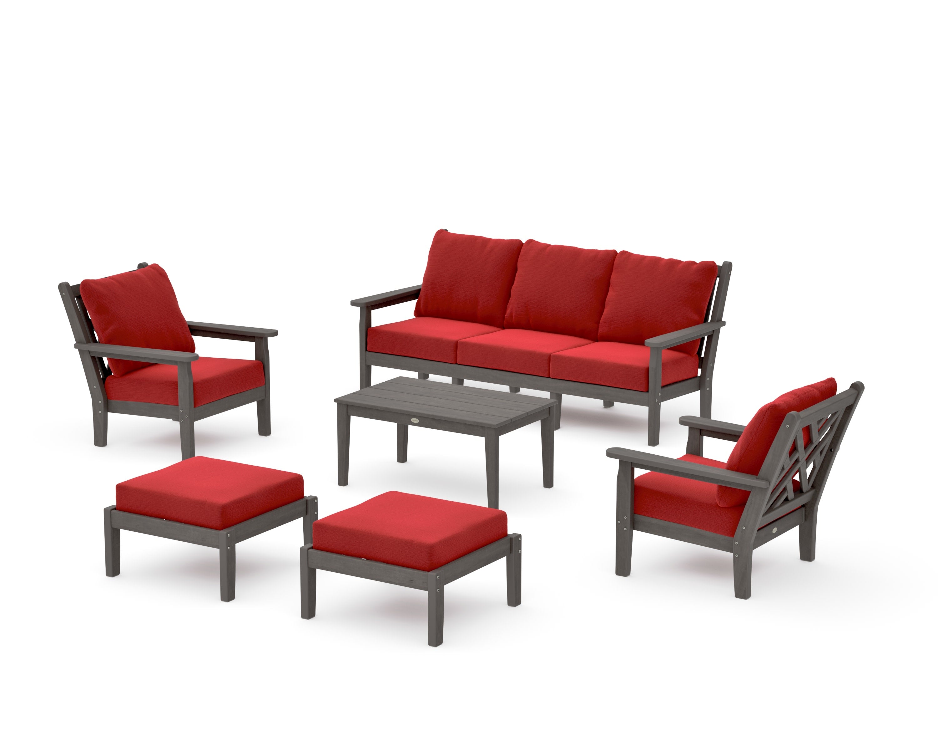 Chippendale 6-Piece Lounge Sofa Set in Driftwood / Crimson Linen