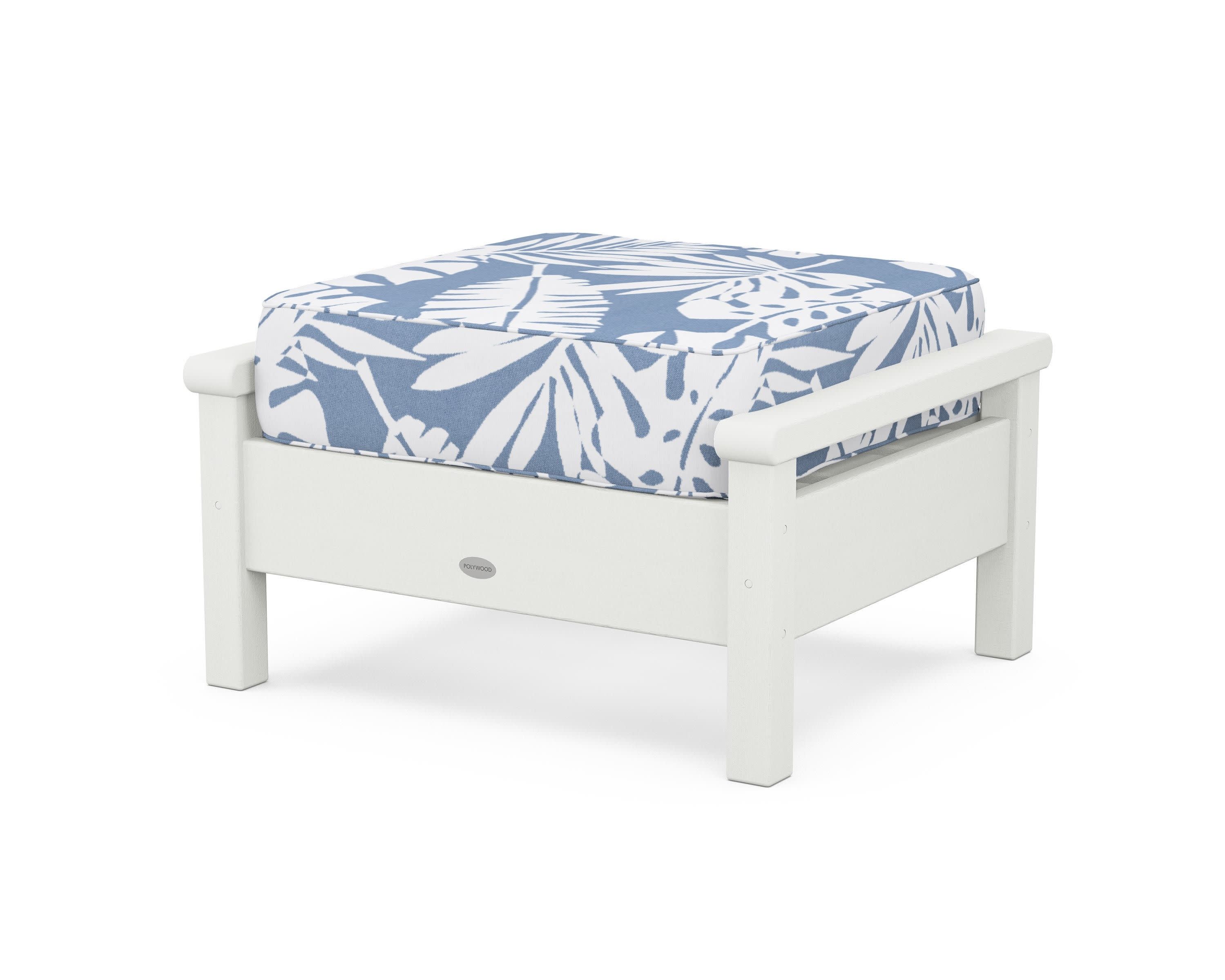 Harbour Deep Seating Ottoman in Vintage White / Leaf Sky Blue