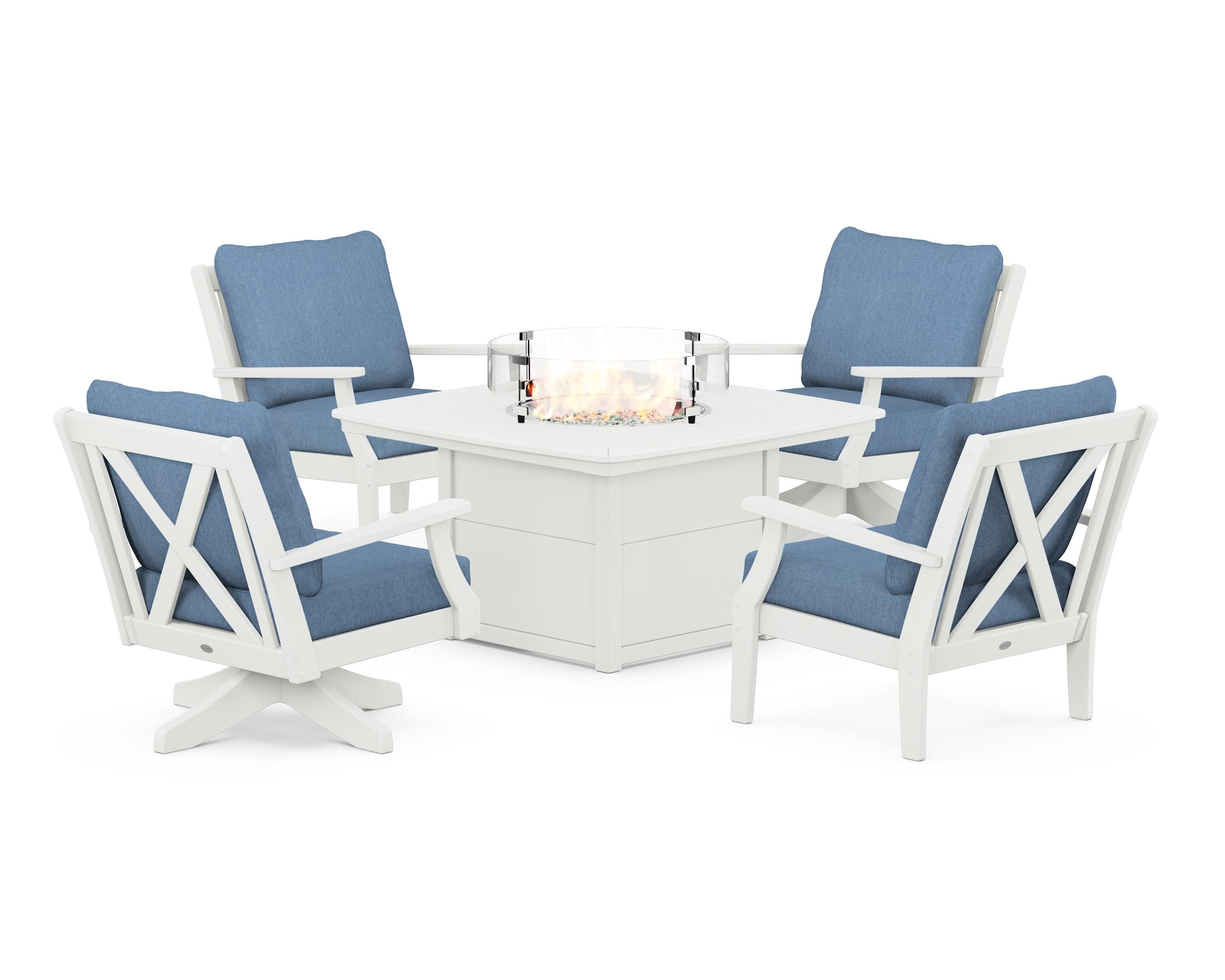 Braxton 5-Piece Deep Seating Set with Fire Table in Vintage White / Sky Blue