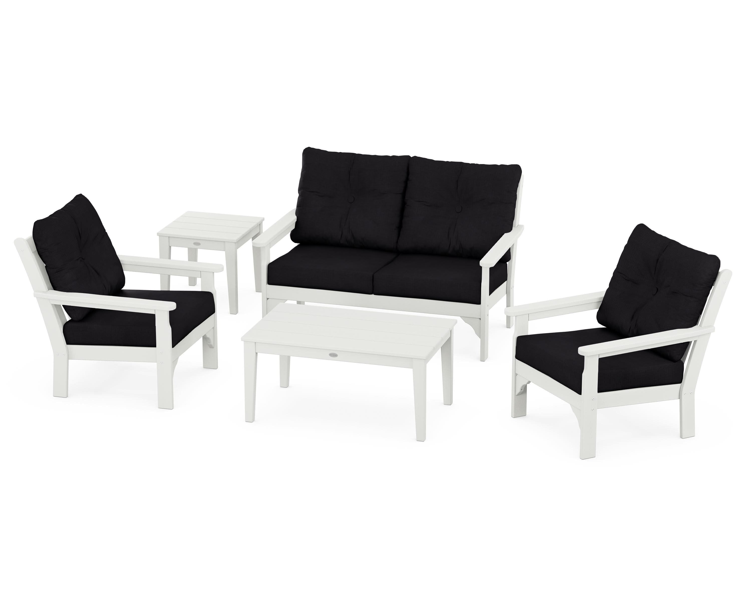 Vineyard 5-Piece Deep Seating Set in Vintage White / Midnight Linen
