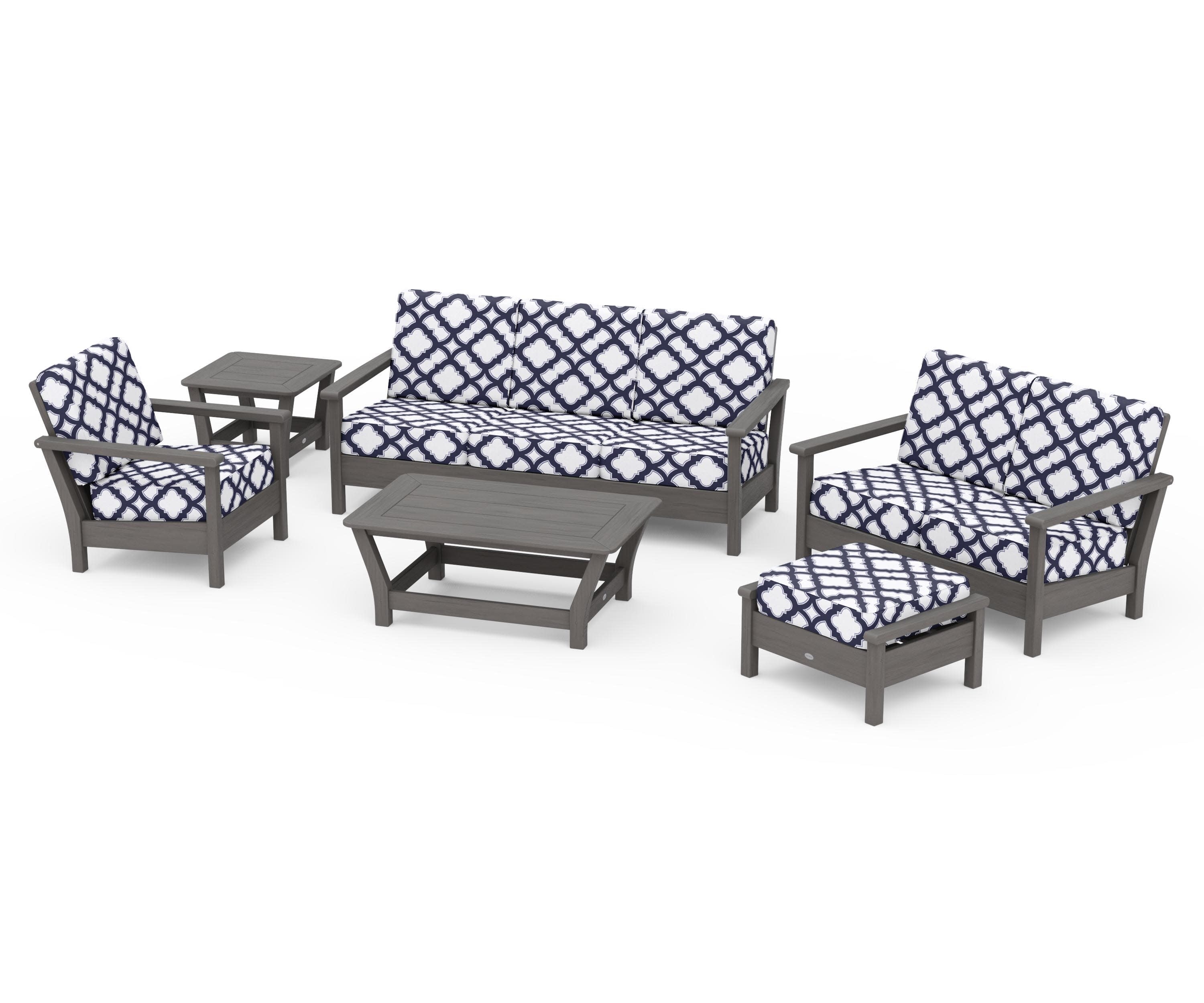 Harbour 6-Piece Outdoor Living Set in Driftwood / Trellis Navy