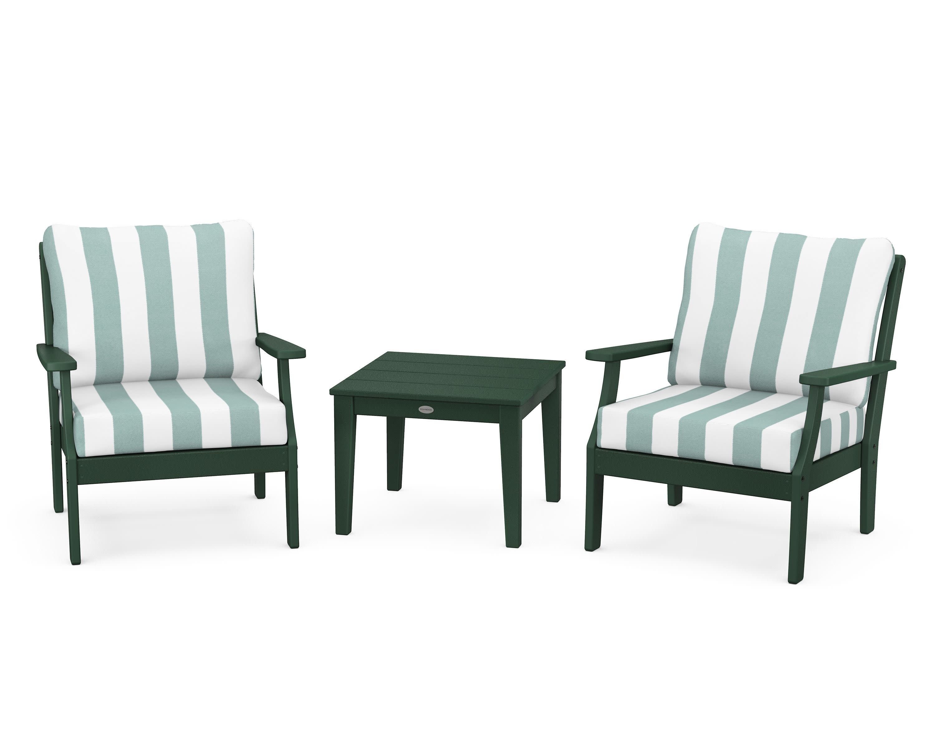 Braxton 3-Piece Deep Seating Set in Green / Cabana Stripe Glacier Spa
