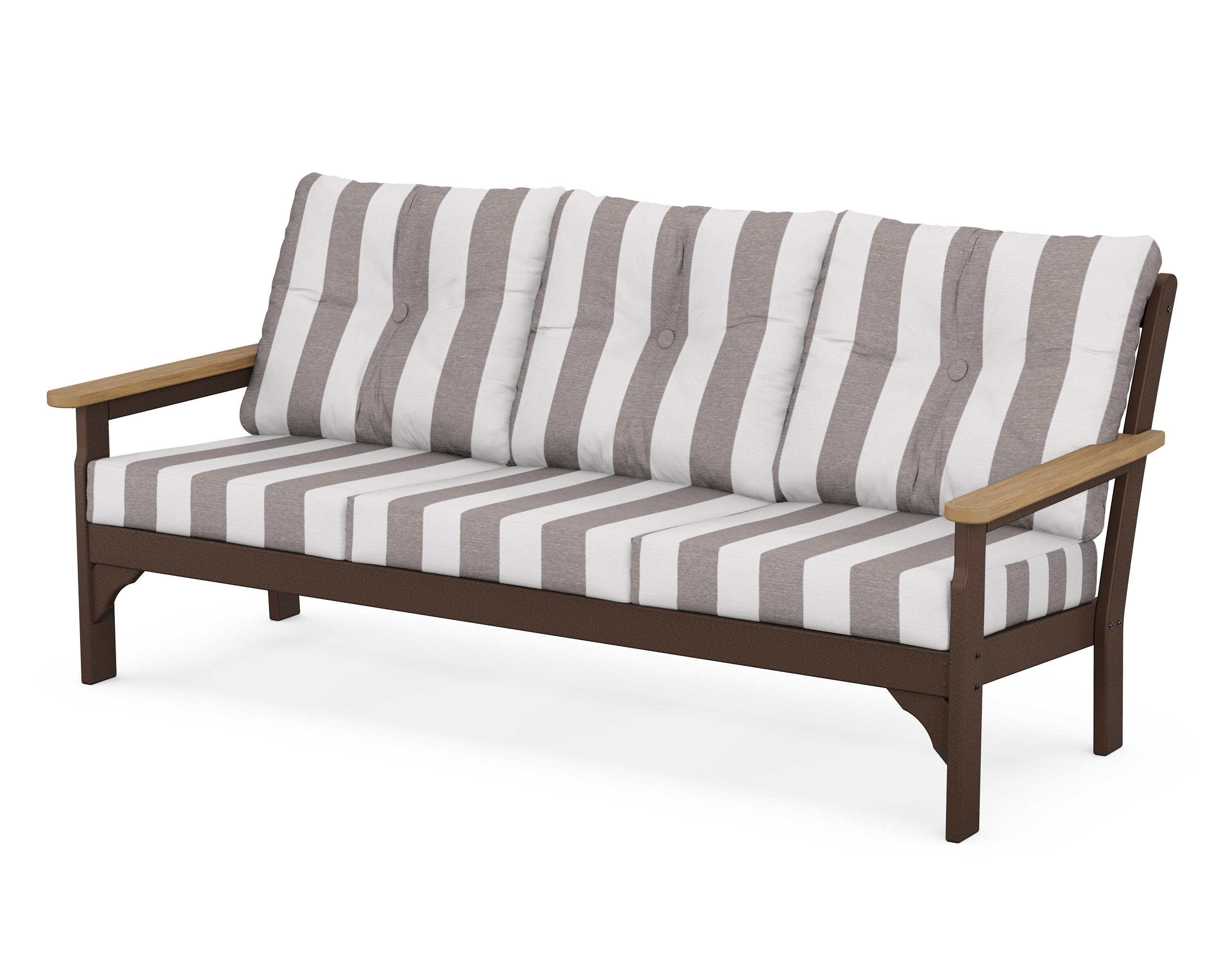 Vineyard Deep Seating Sofa in Mahogany / Natural / Cabana Stripe Grey Mist