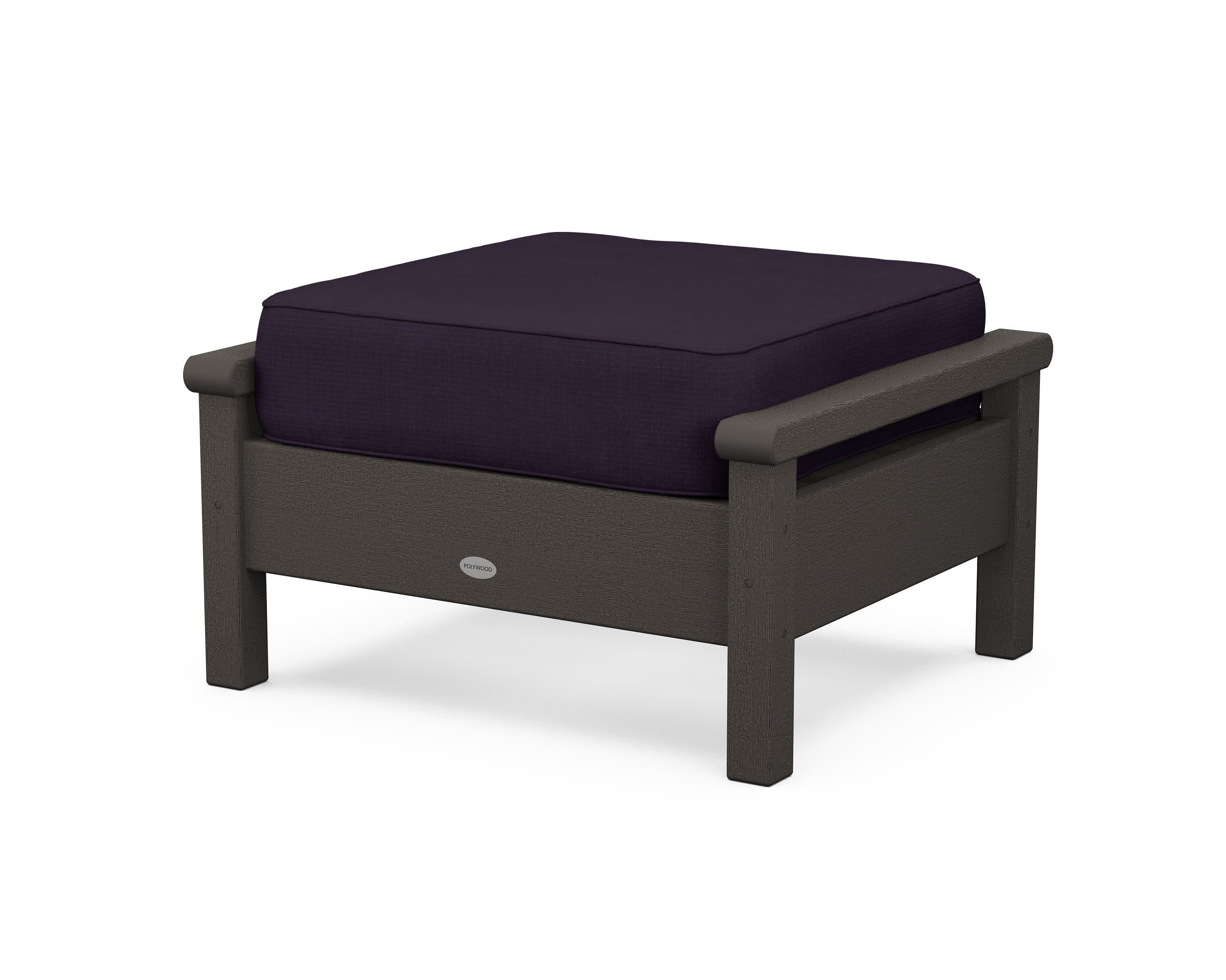 Harbour Deep Seating Ottoman in Vintage Coffee / Navy Linen