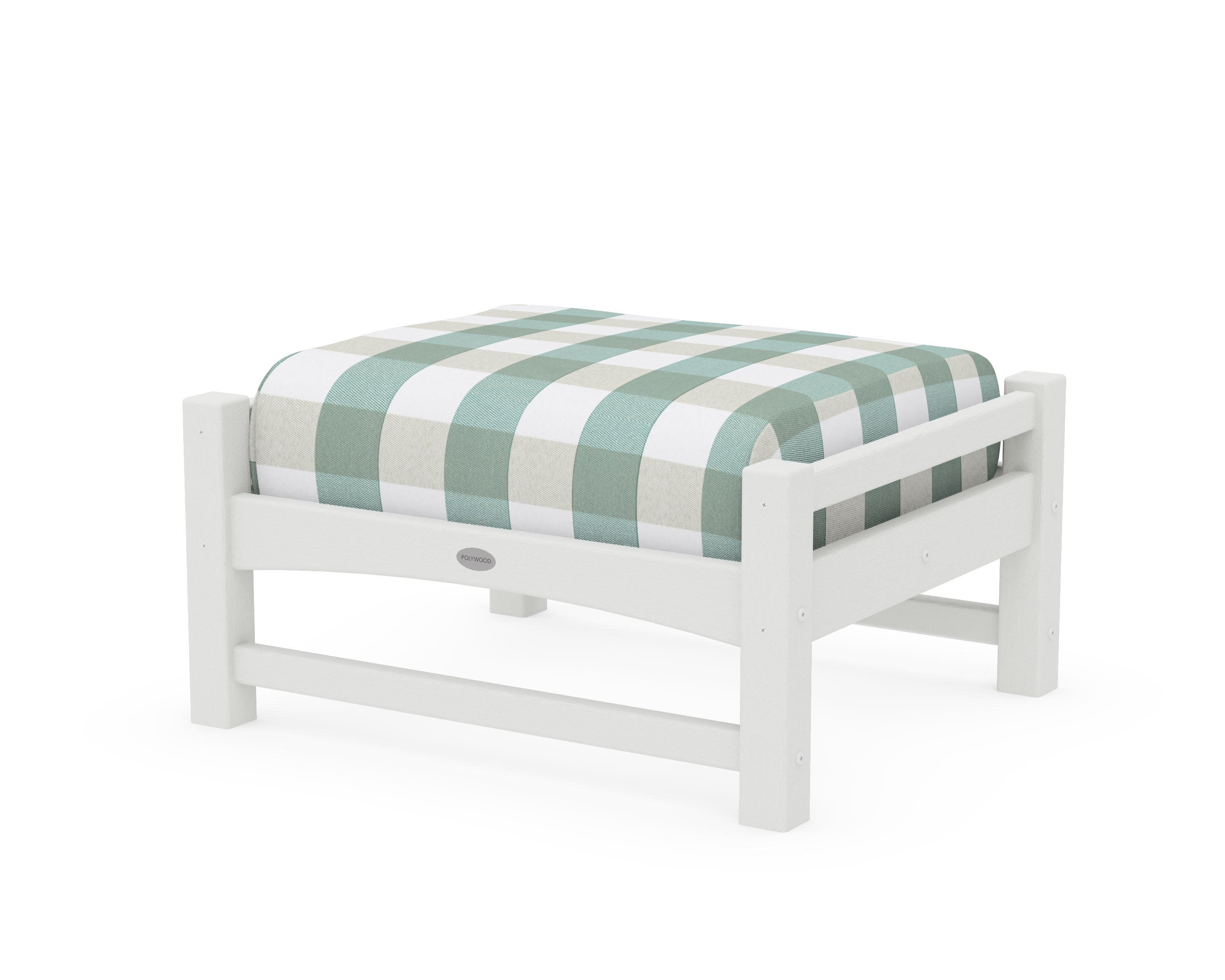 Club Ottoman in Vintage White / Buffalo Plaid Glacier Spa
