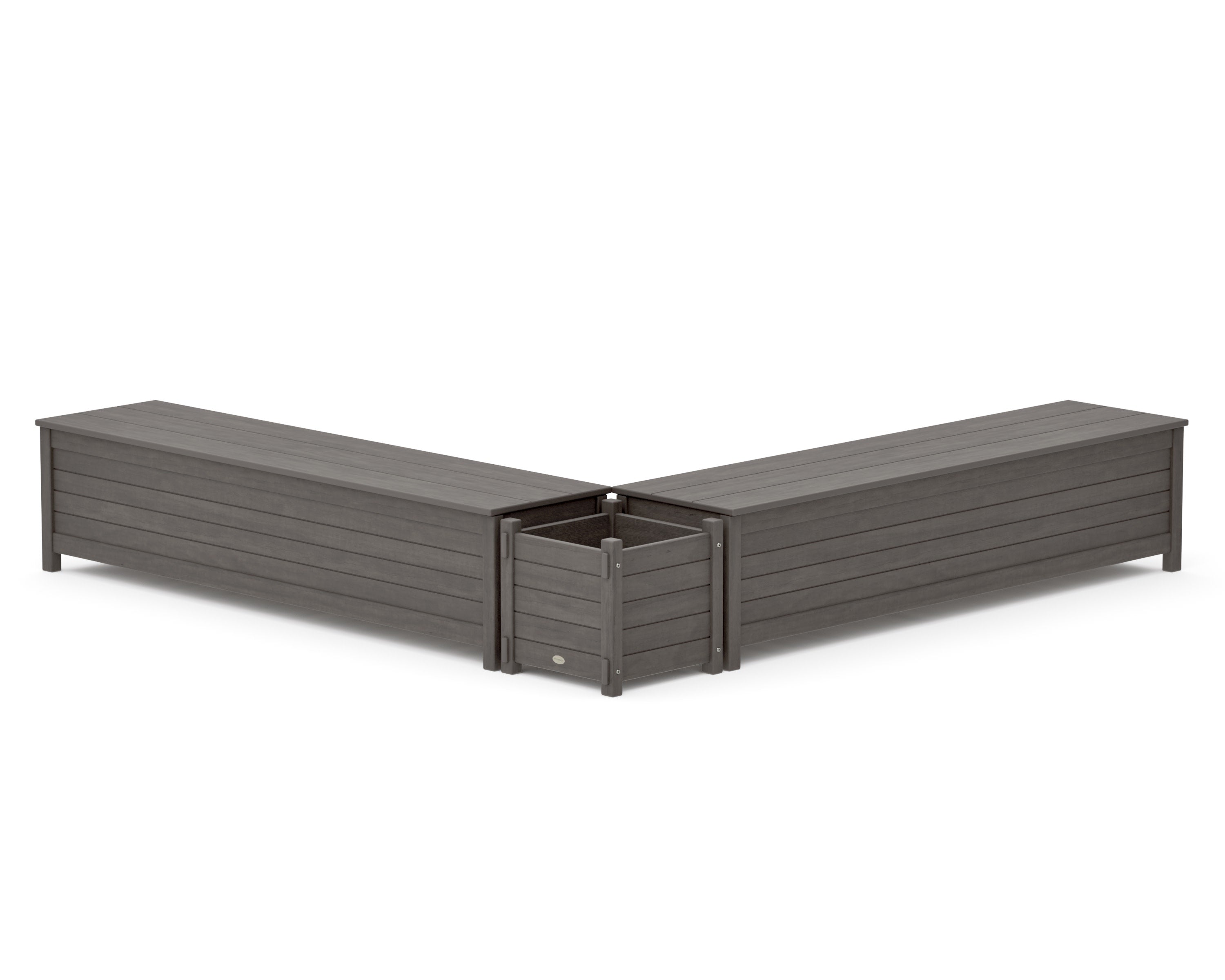72" Nautical L- Shaped Planter Storage Bench Set in Driftwood