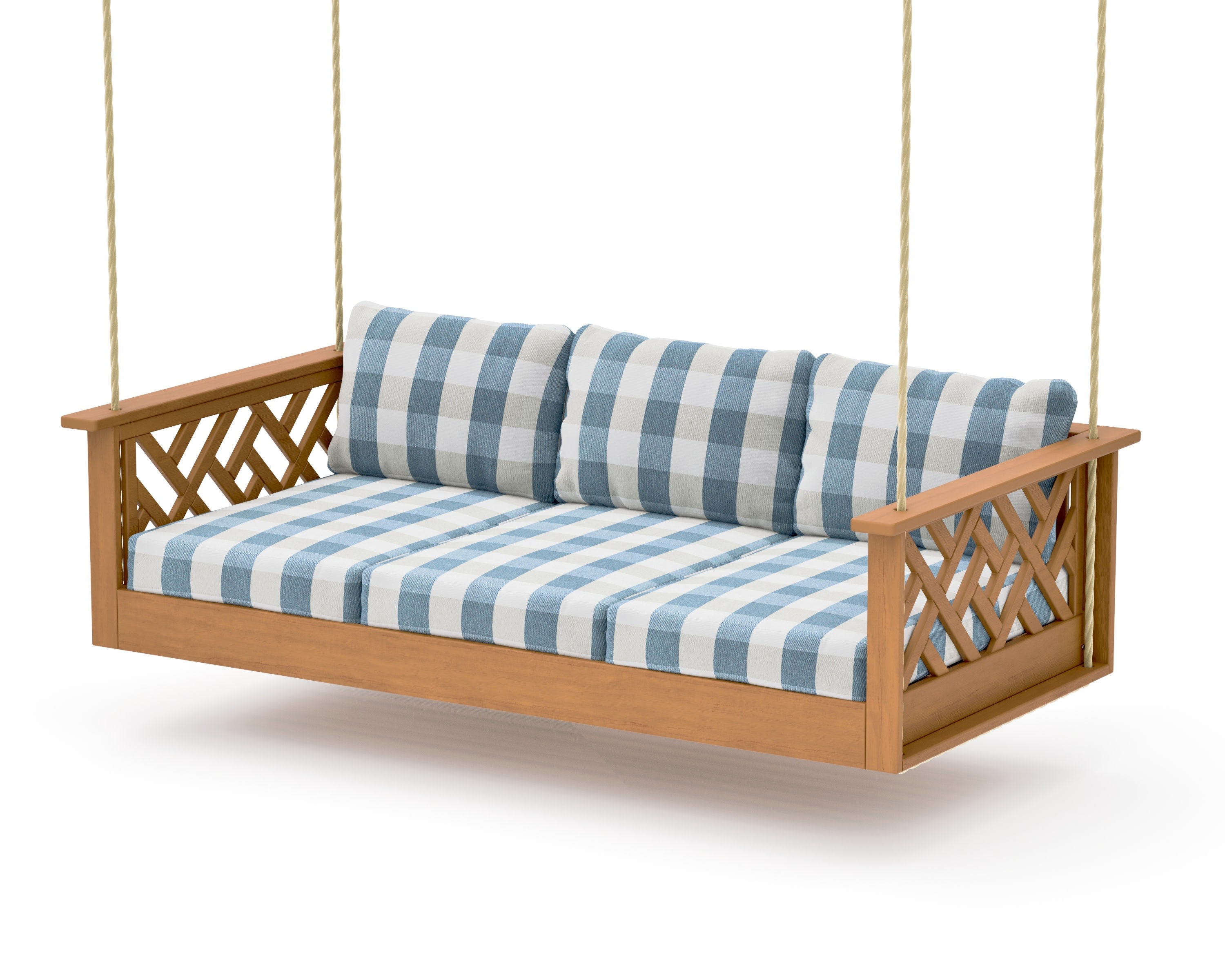 Chippendale Daybed Swing in Natural / Buffalo Plaid Sky Blue