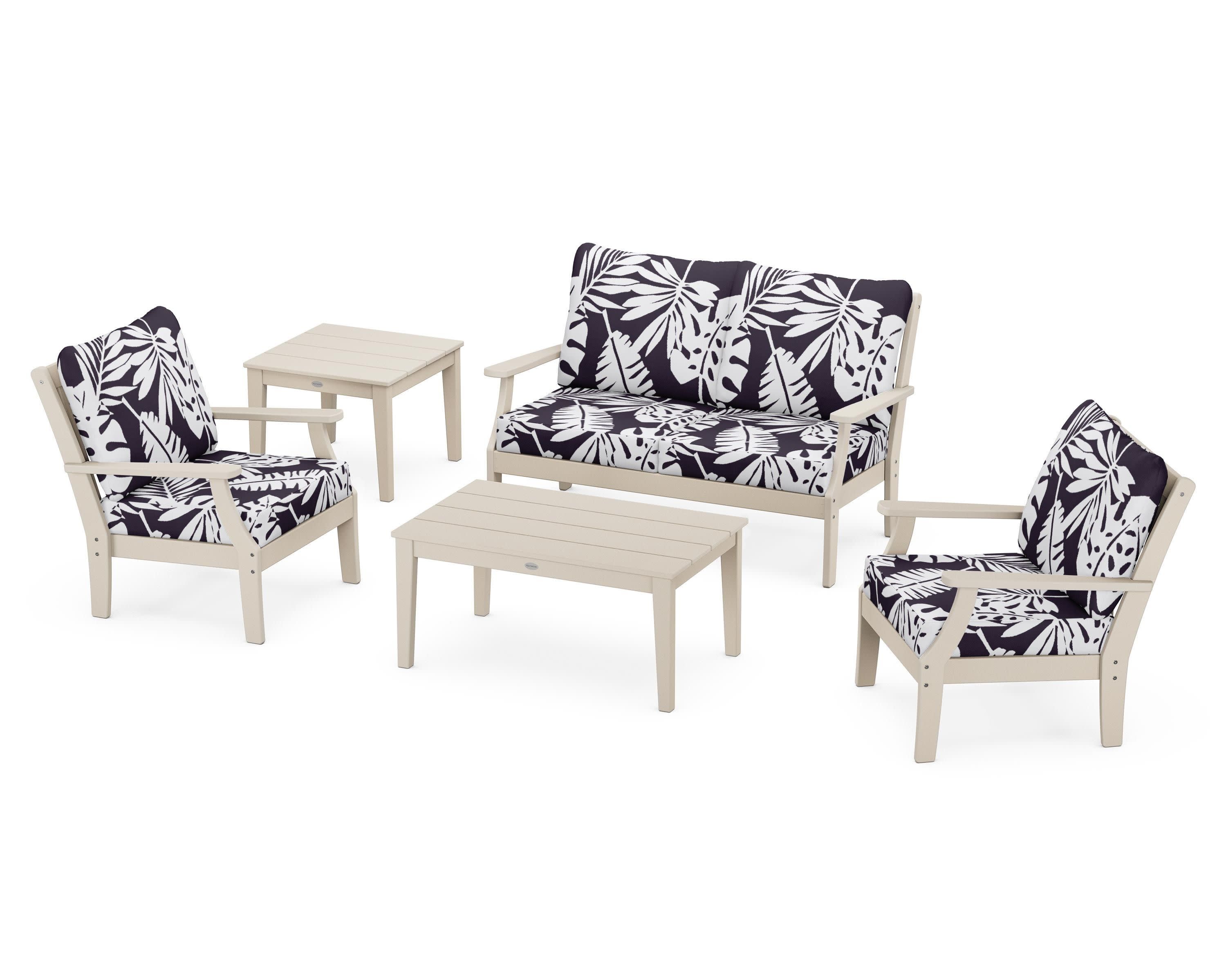 Braxton 5-Piece Deep Seating Set in Sand / Leaf Navy