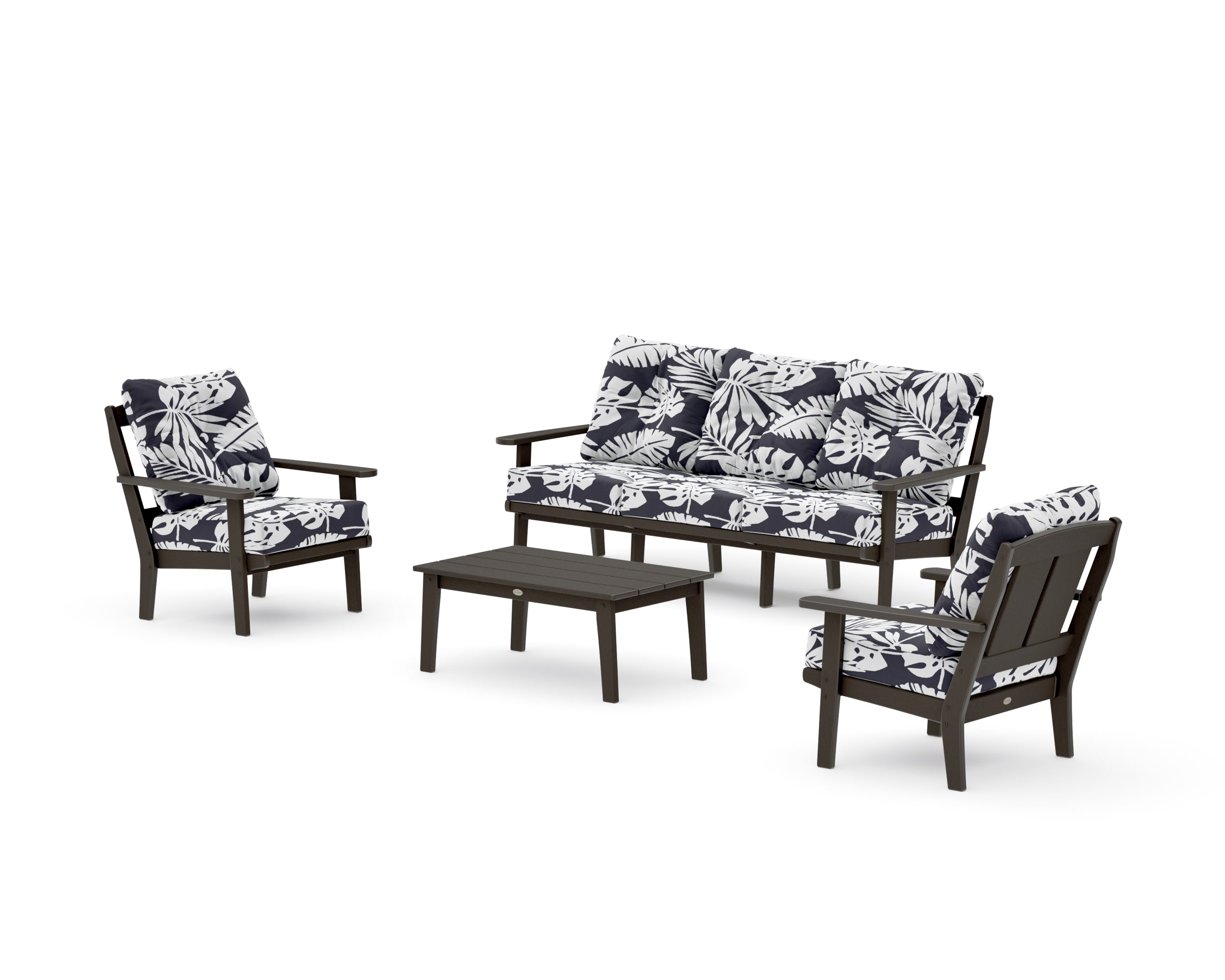 Mission 4-Piece Deep Seating Set with Sofa in Vintage Coffee / Leaf Navy