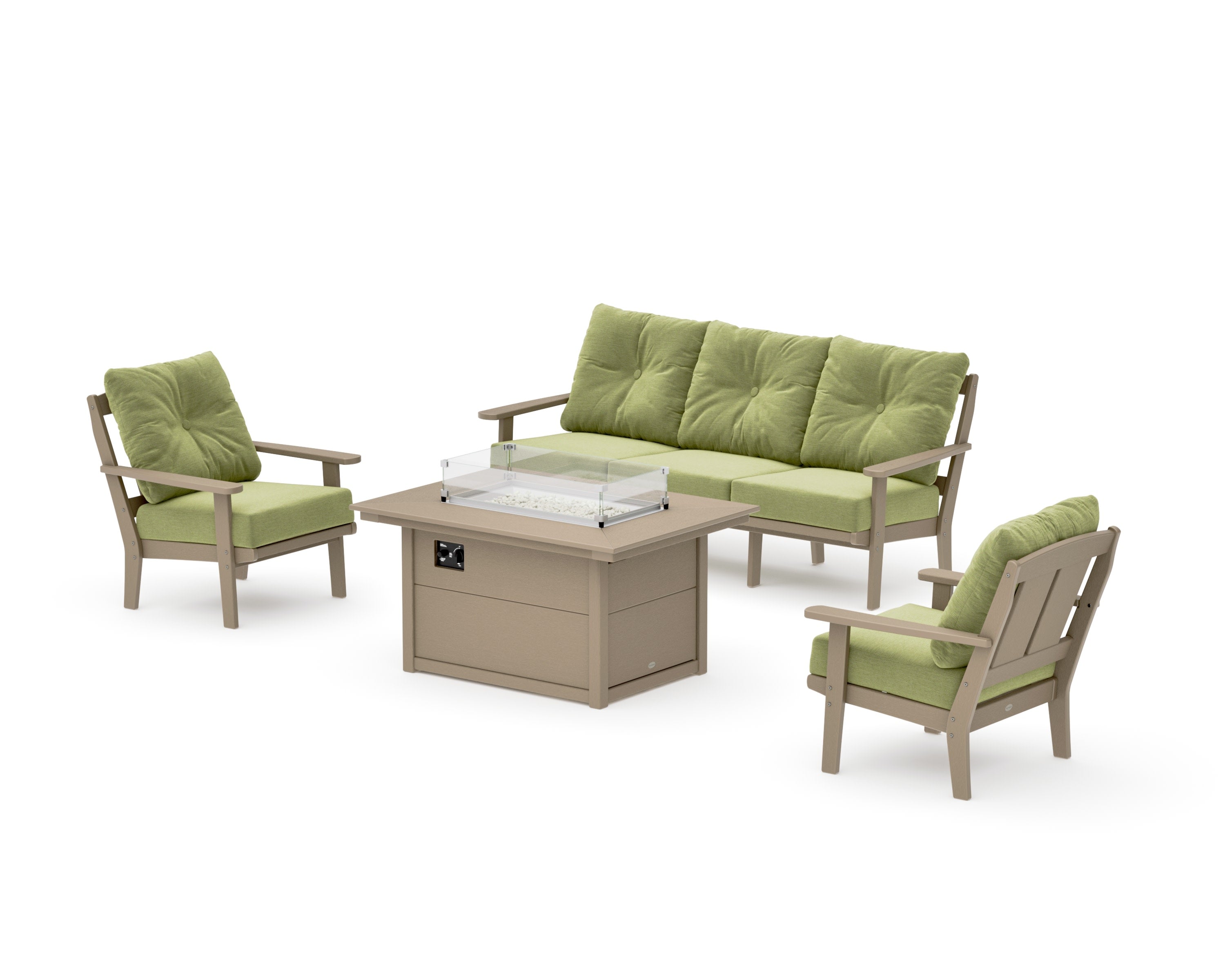 Mission Deep Seating Fire Pit Table Set in Vintage Sahara / Chartreuse Boucle