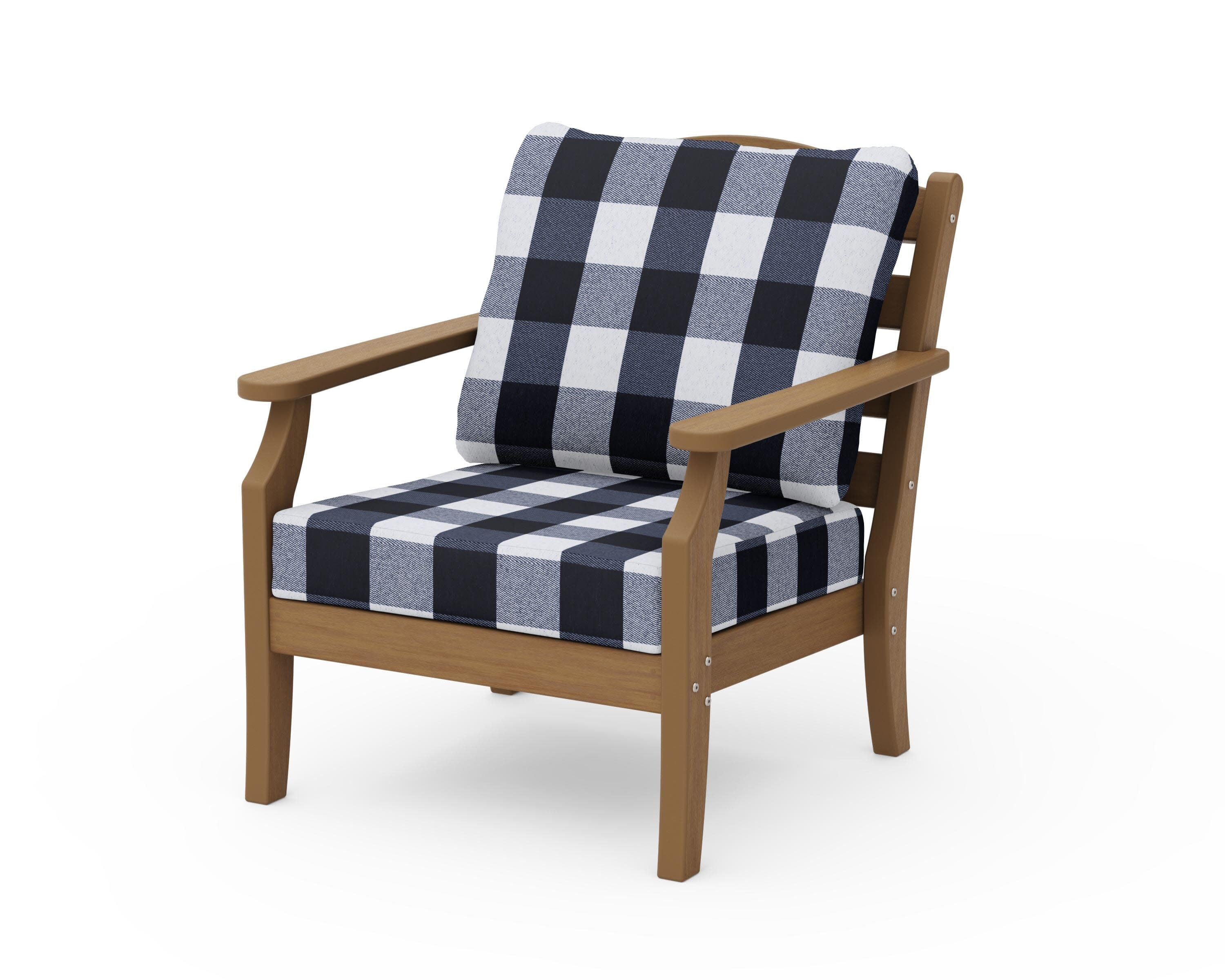Savannah Deep Seating Chair in Natural / Buffalo Plaid Marine Indigo