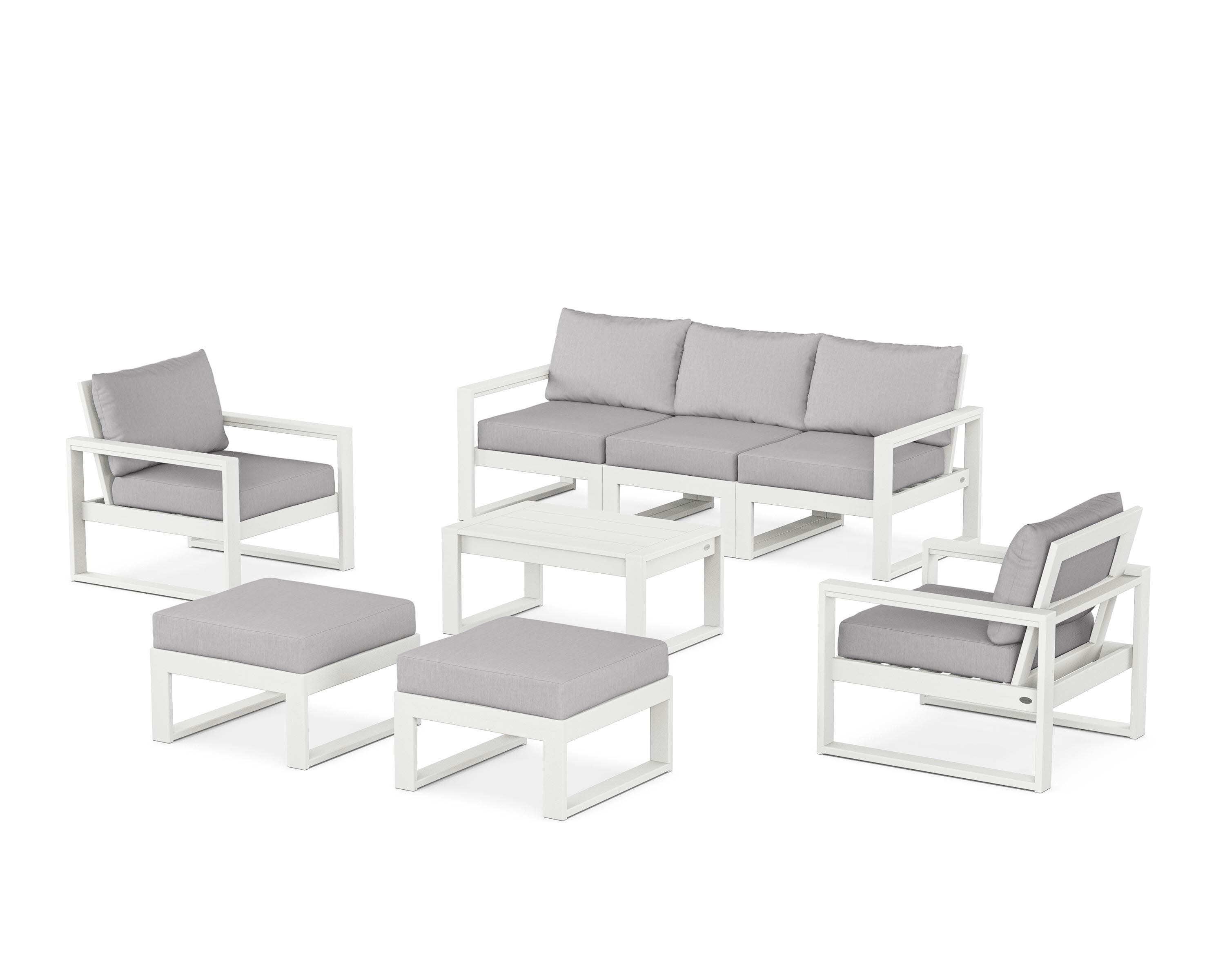 EDGE Sectional 8-Piece Lounge Sofa Set in Vintage White / Granite