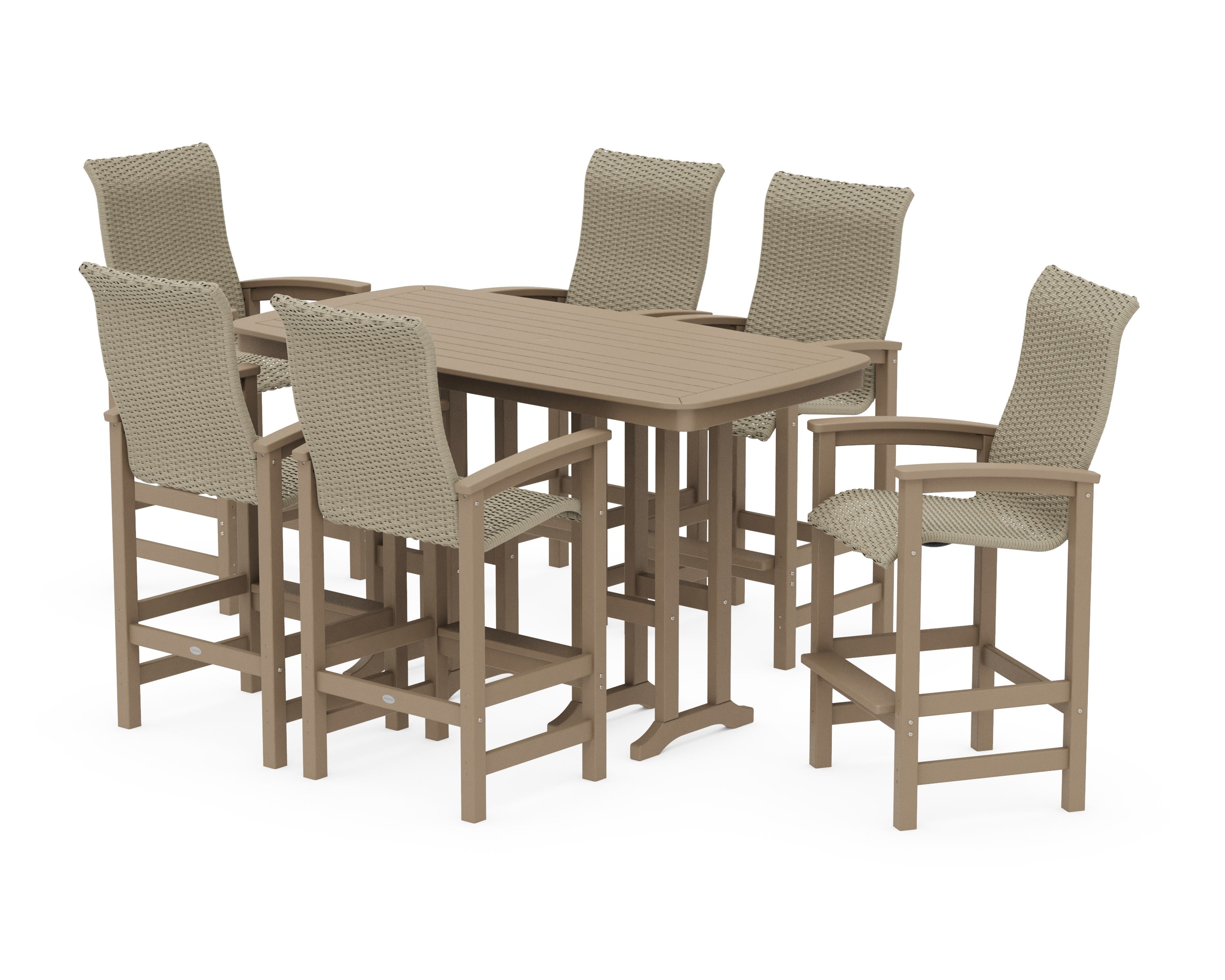 Coastal Woven High-Back Arm Chair 7-Piece Bar Set in Vintage Sahara / Dune Grass