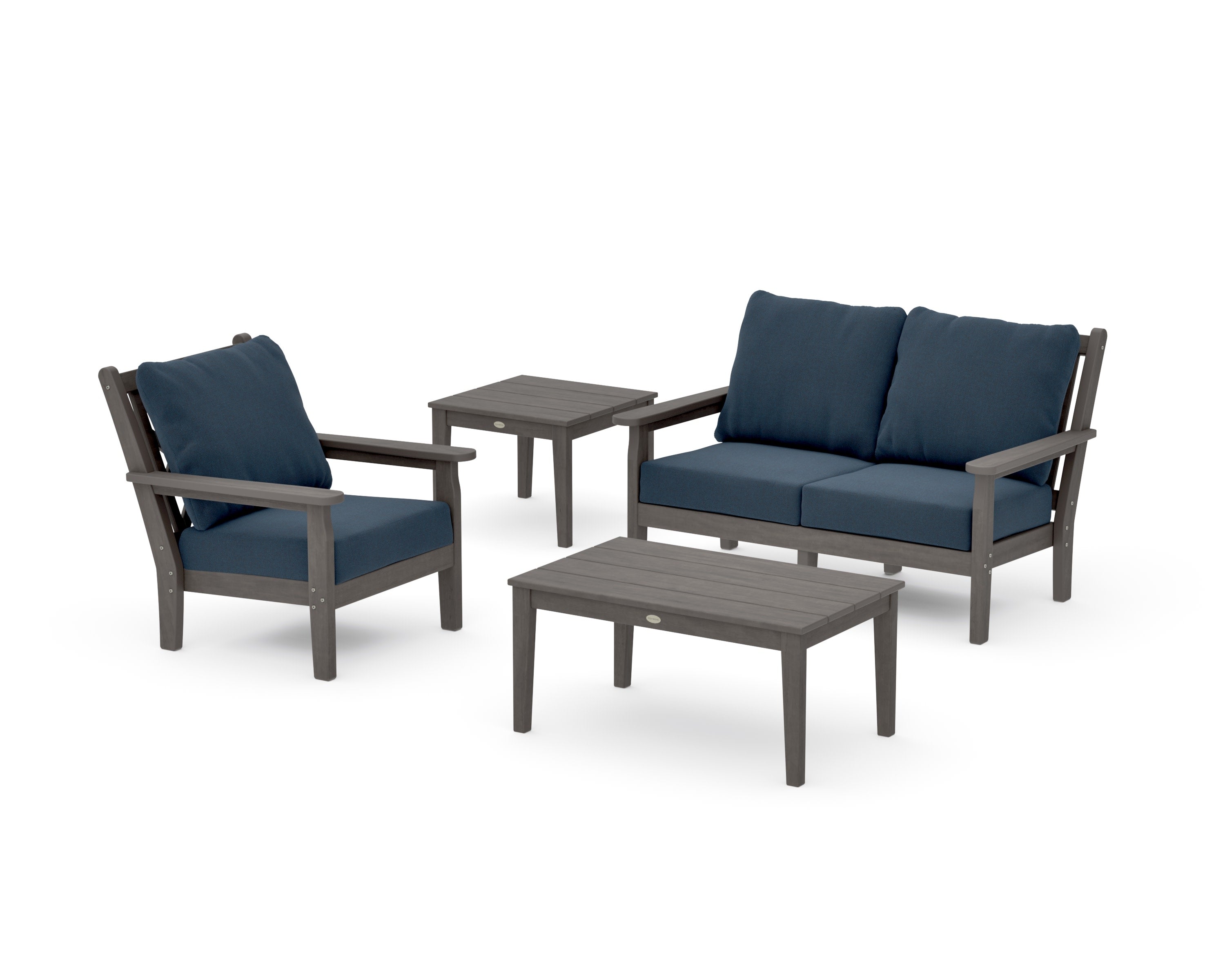 Chippendale 4-Piece Deep Seating Set in Driftwood / Marine Indigo