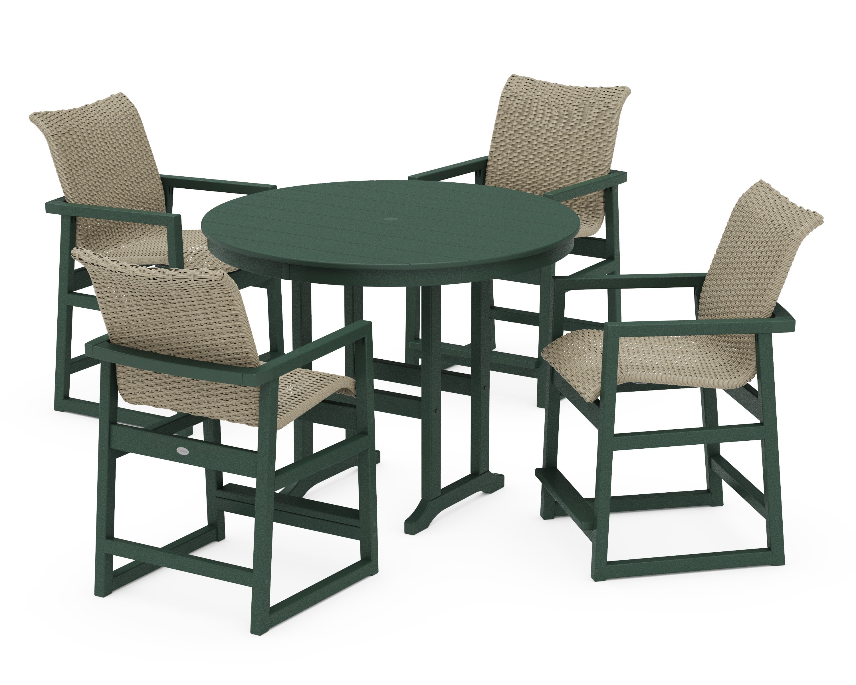 EDGE Woven 5-Piece Round Farmhouse Counter Set in Green / Dune Grass