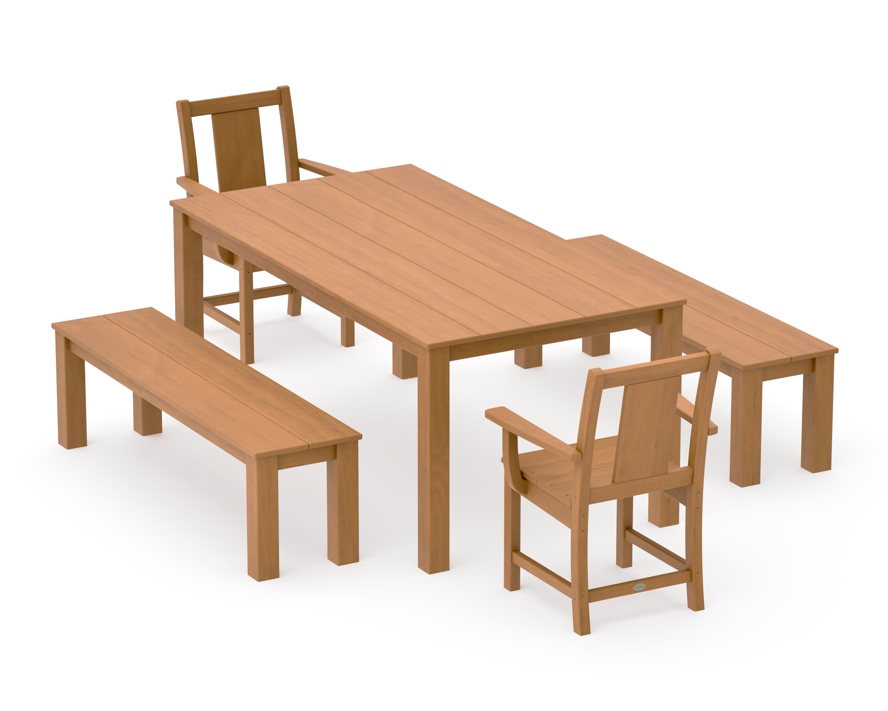 Prairie 5-Piece Parsons Dining Set with Benches in Natural