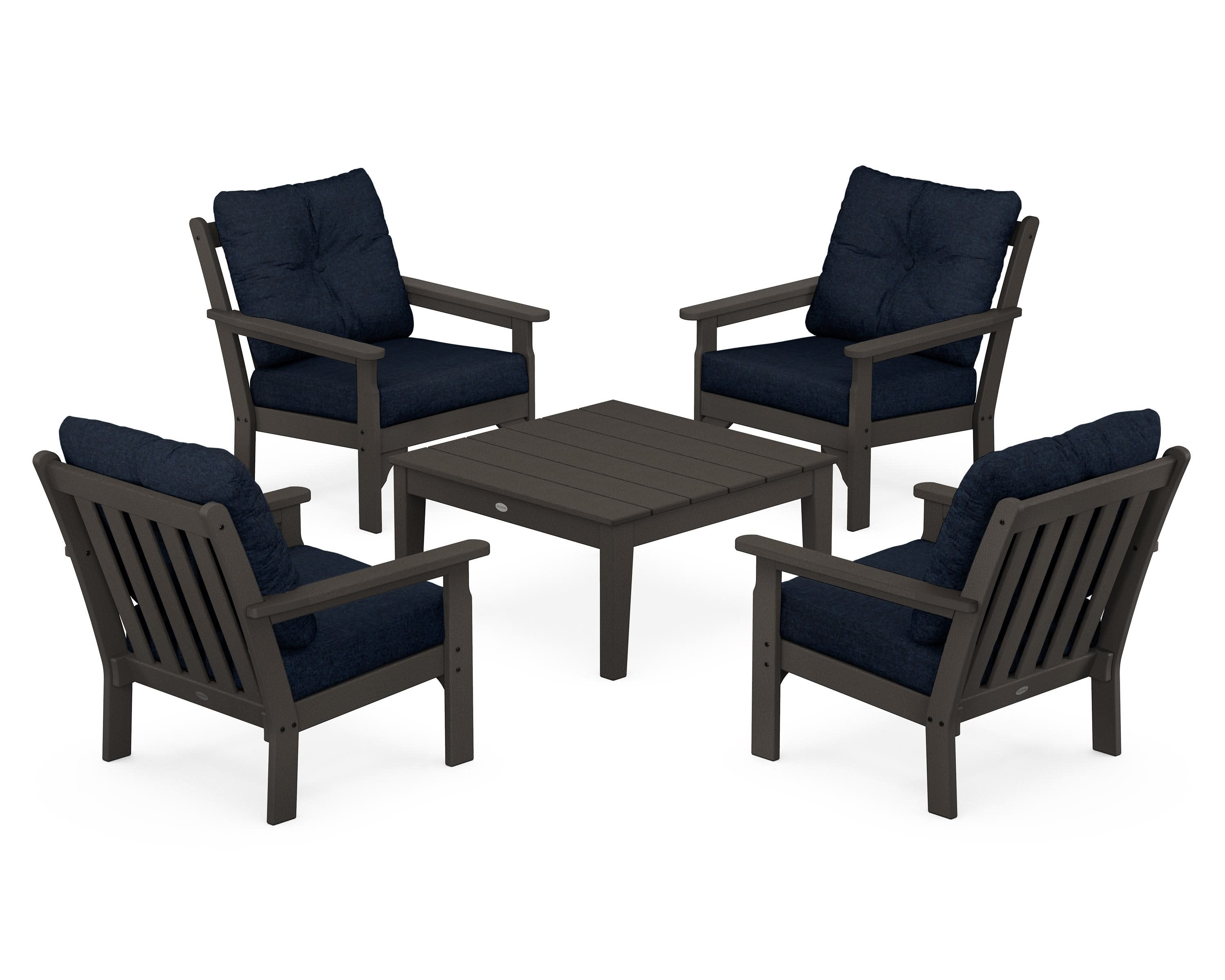 Vineyard 5-Piece Deep Seating Conversation Set in Vintage Coffee / Marine Indigo