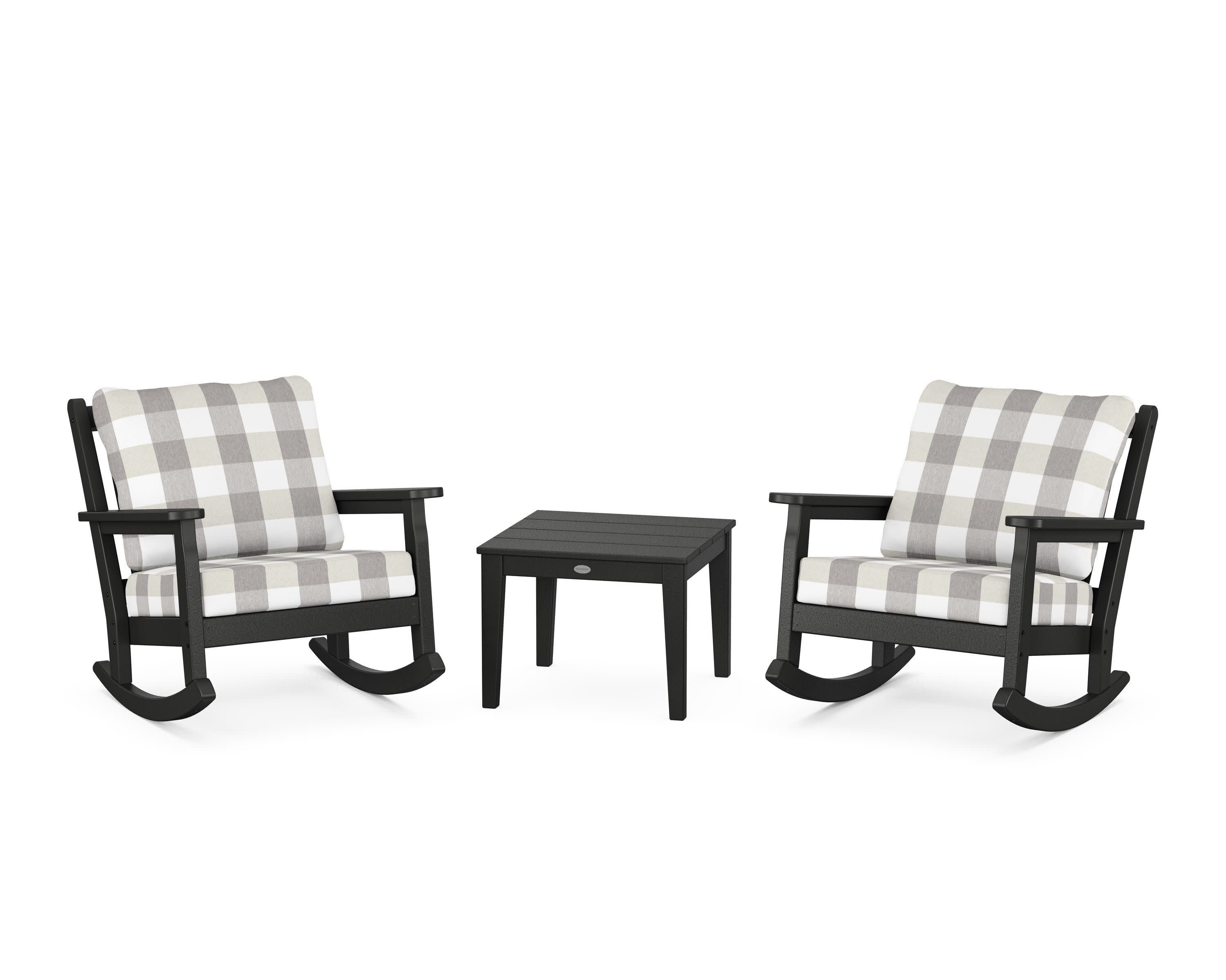 Chippendale 3-Piece Deep Seating Rocker Set in Black / Buffalo Plaid Grey Mist