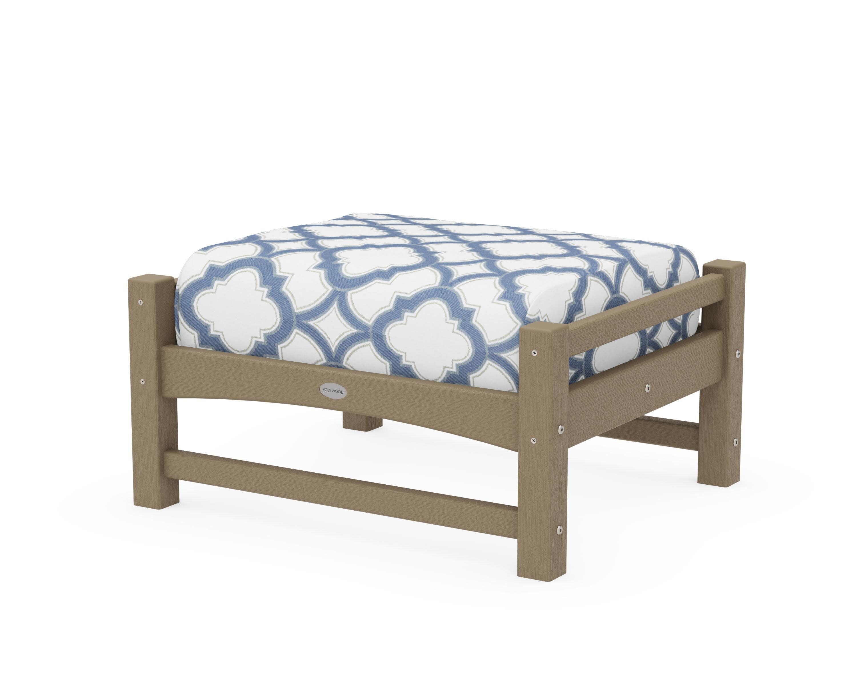 Club Ottoman in Vintage Sahara / Trellis Sky Blue