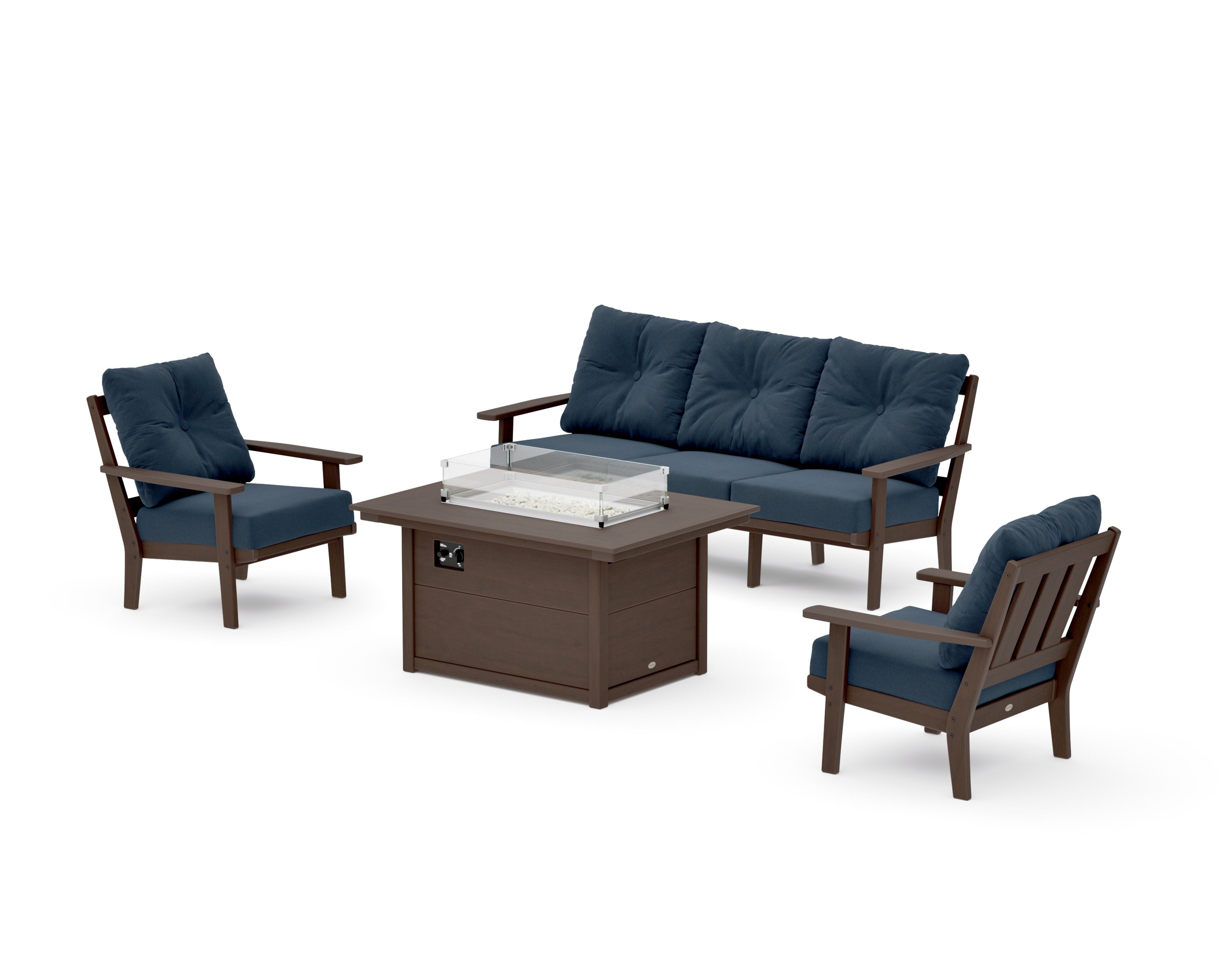 Oxford Deep Seating Fire Pit Table Set in Kona / Marine Indigo