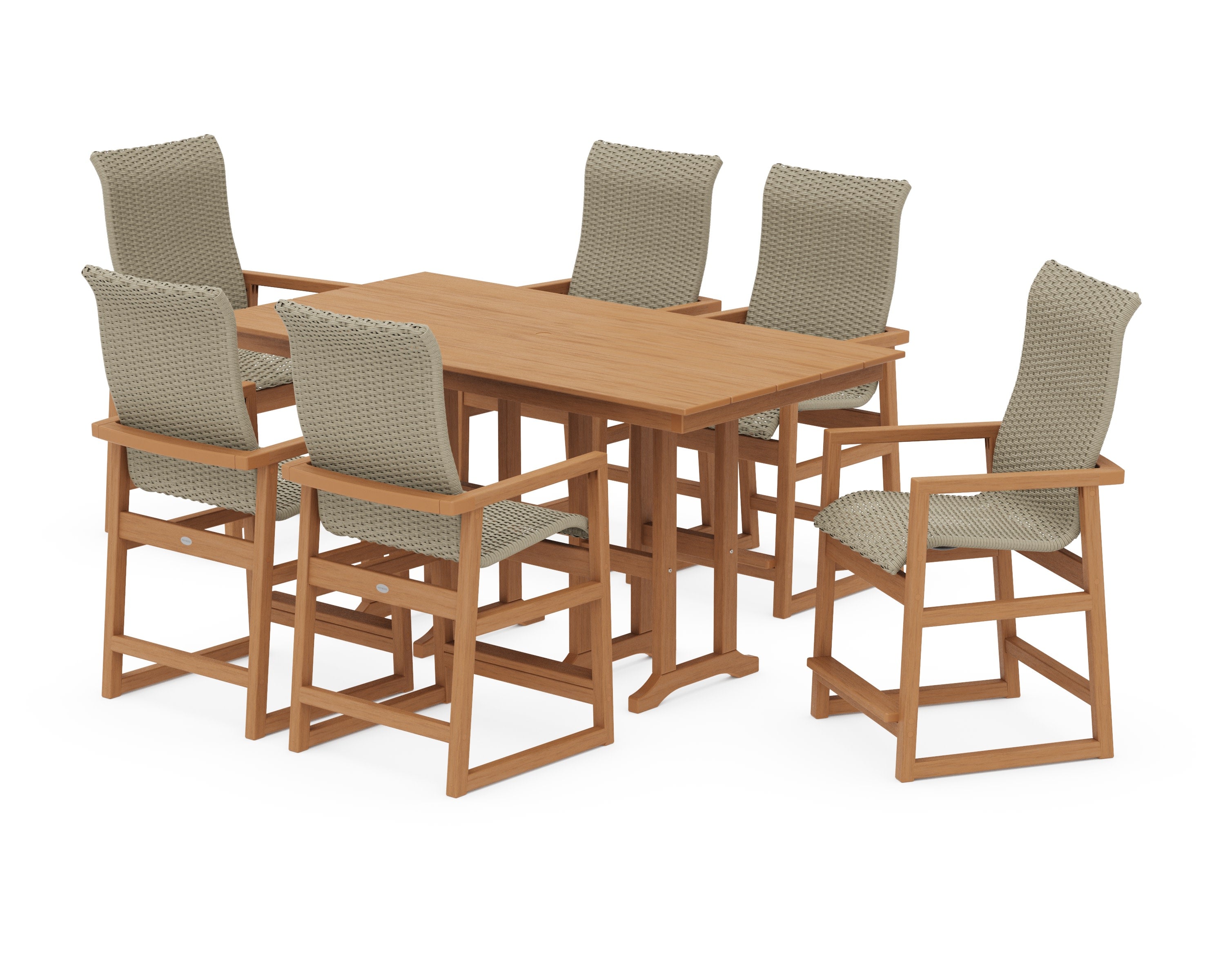 EDGE Woven Highback Arm Chair 7-Piece Farmhouse Counter Set in Natural / Dune Grass