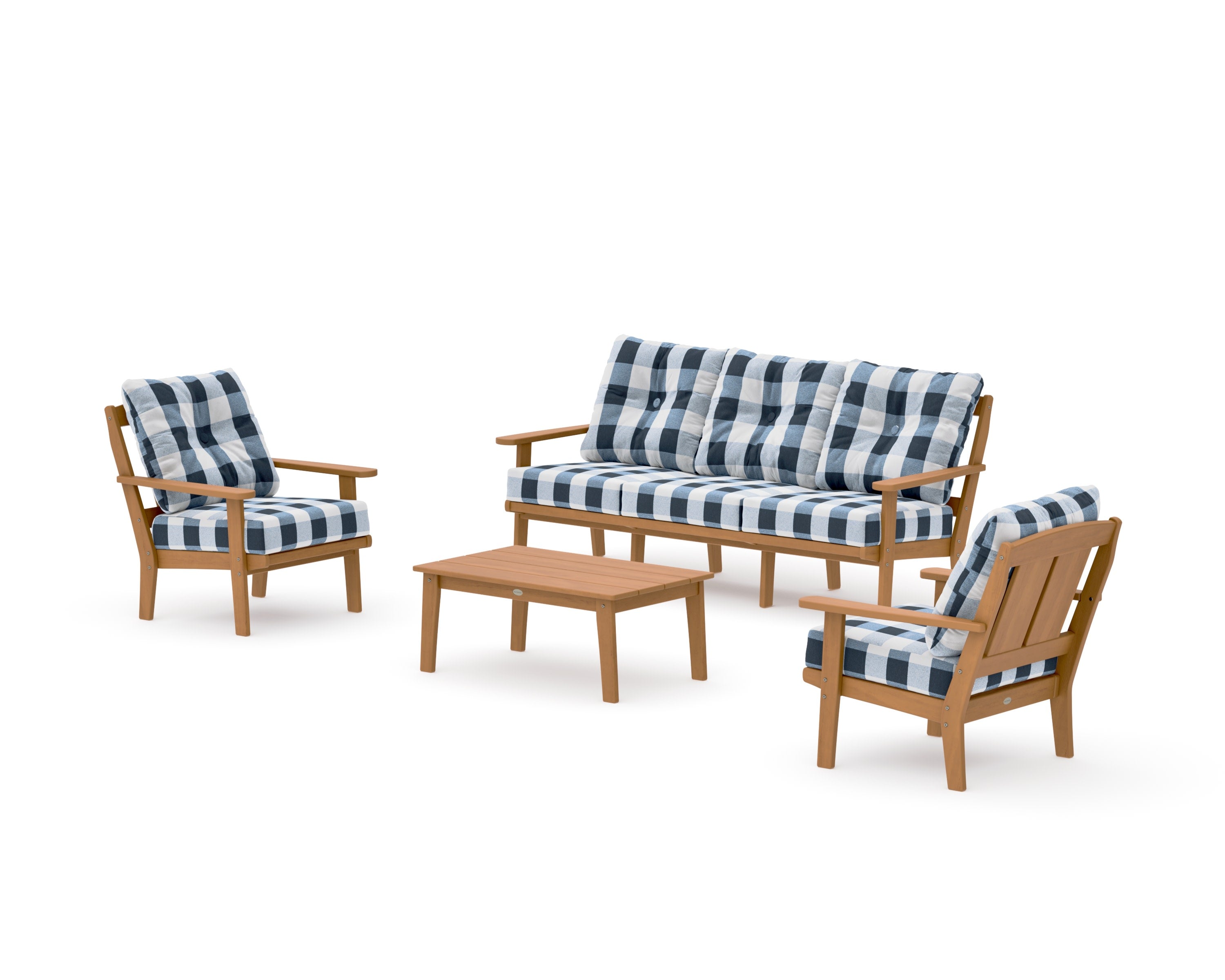 Mission 4-Piece Deep Seating Set with Sofa in Natural / Buffalo Plaid Marine Indigo