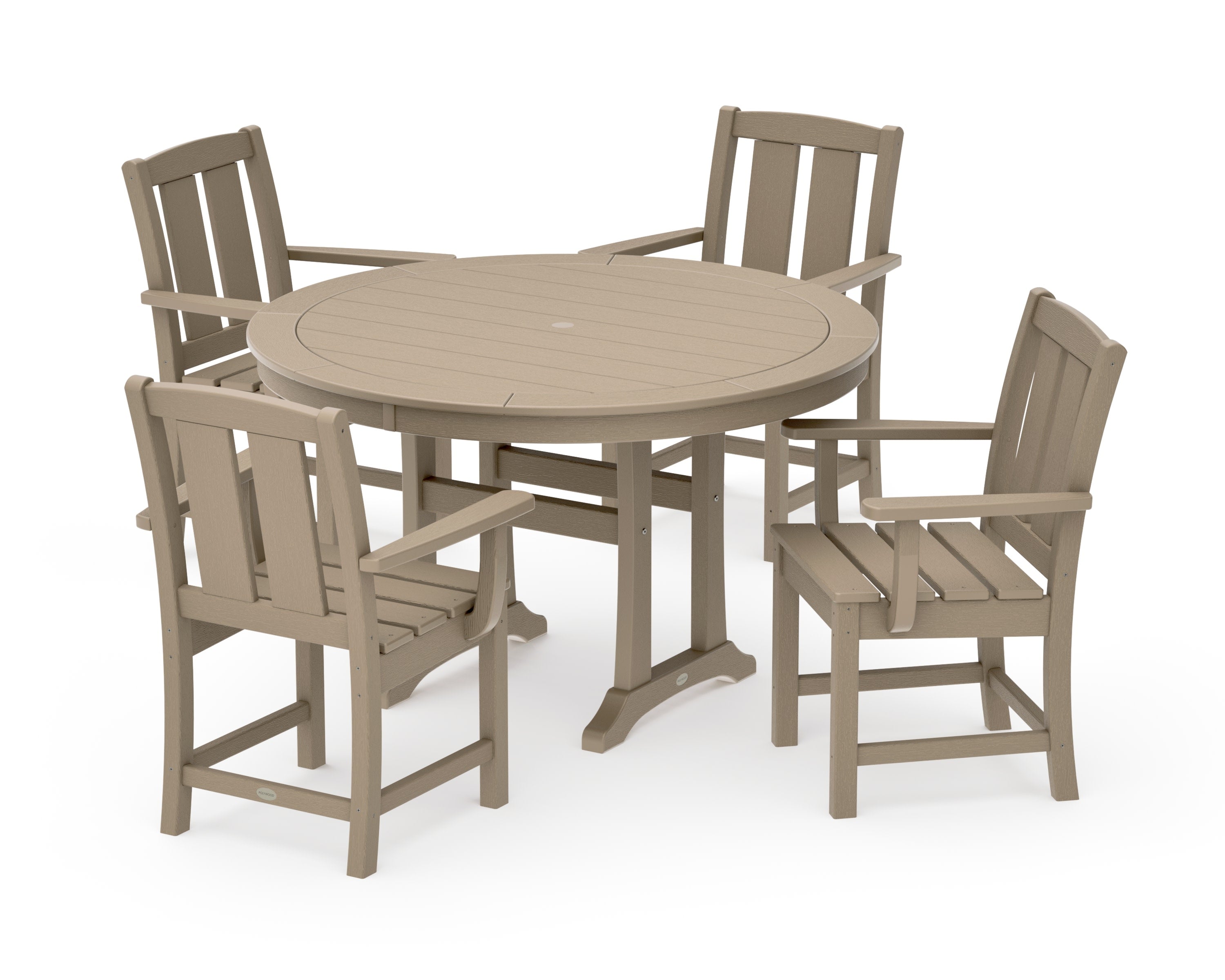 Mission 5-Piece Round Dining Set with Trestle Legs in Vintage Sahara