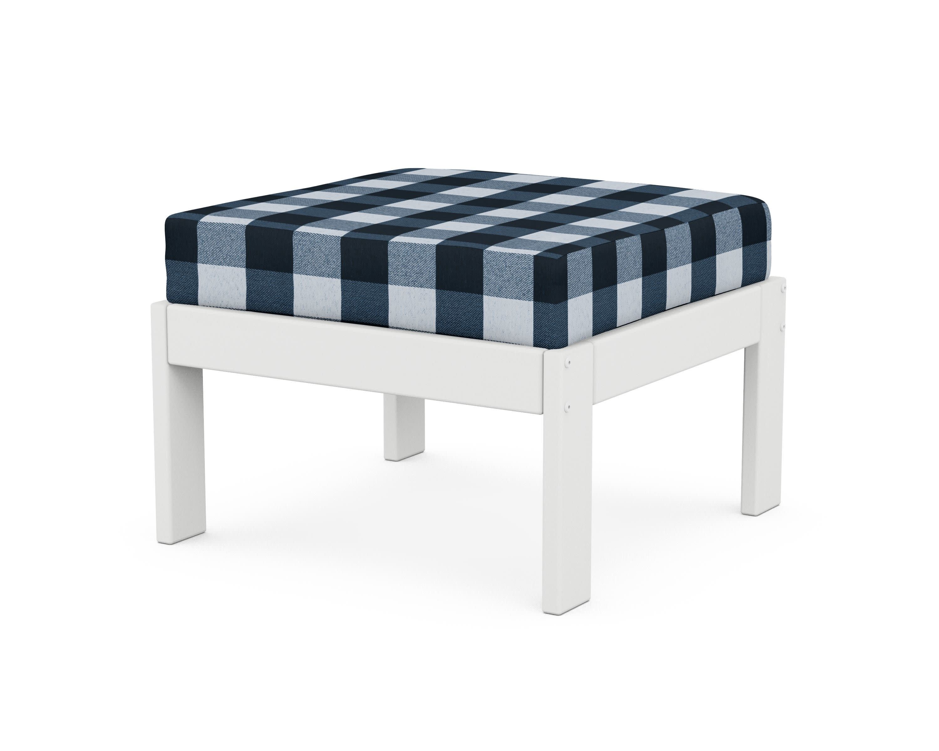 Vineyard Modular Ottoman in White / Buffalo Plaid Marine Indigo