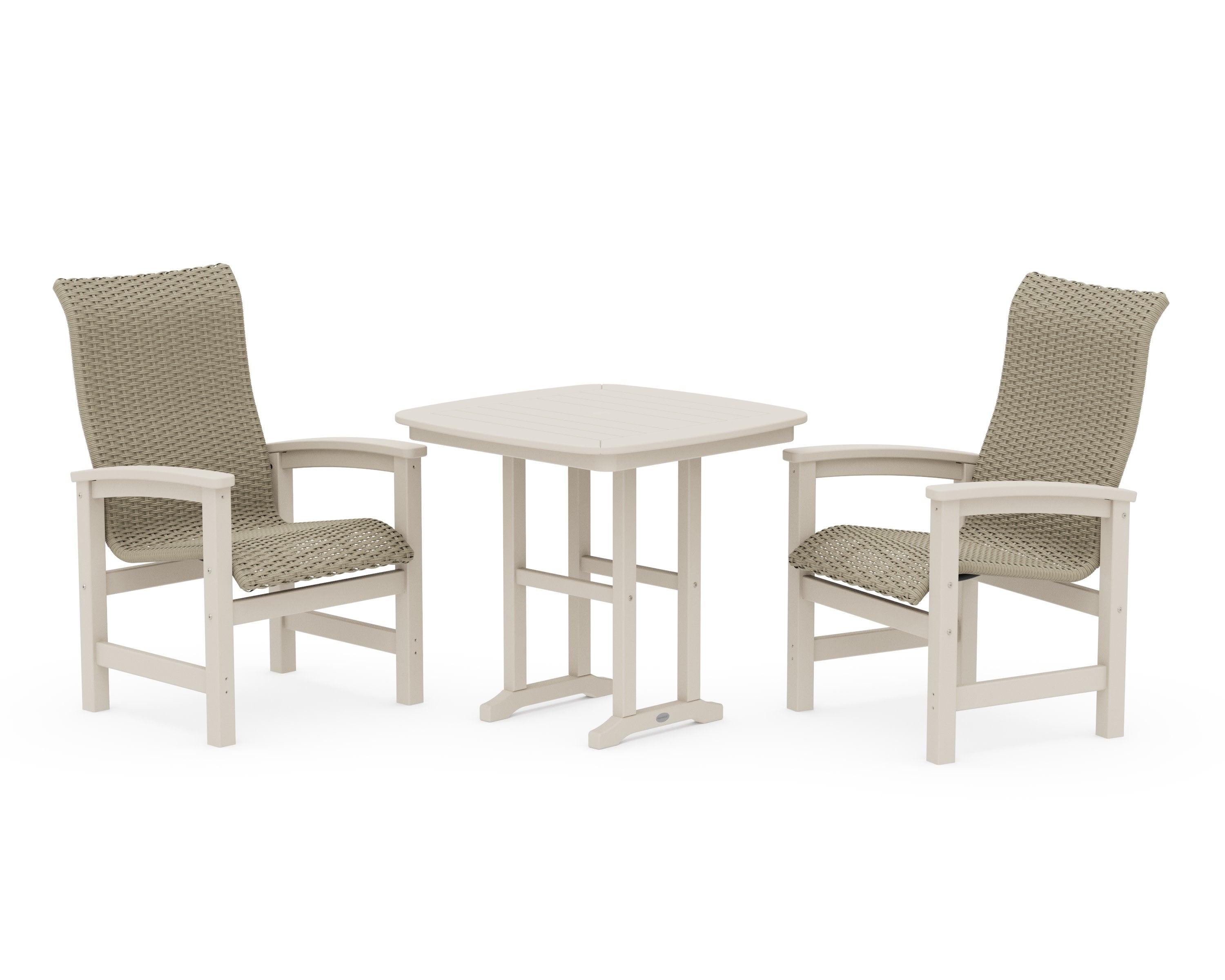 Coastal Woven High-Back 3-Piece Dining Set in Sand / Dune Grass