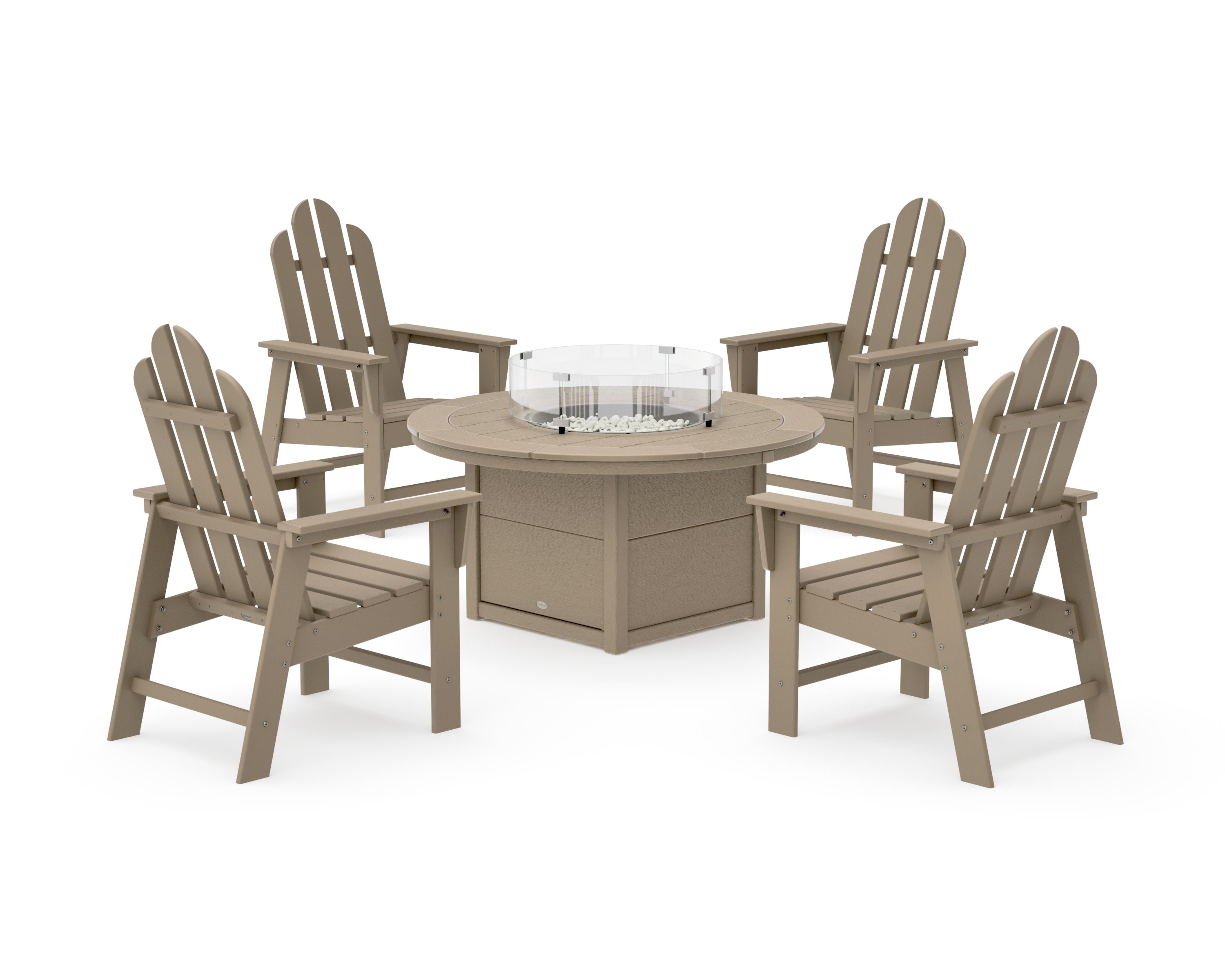 Long Island 4-Piece Upright Adirondack Conversation Set with Fire Pit Table in Vintage Sahara